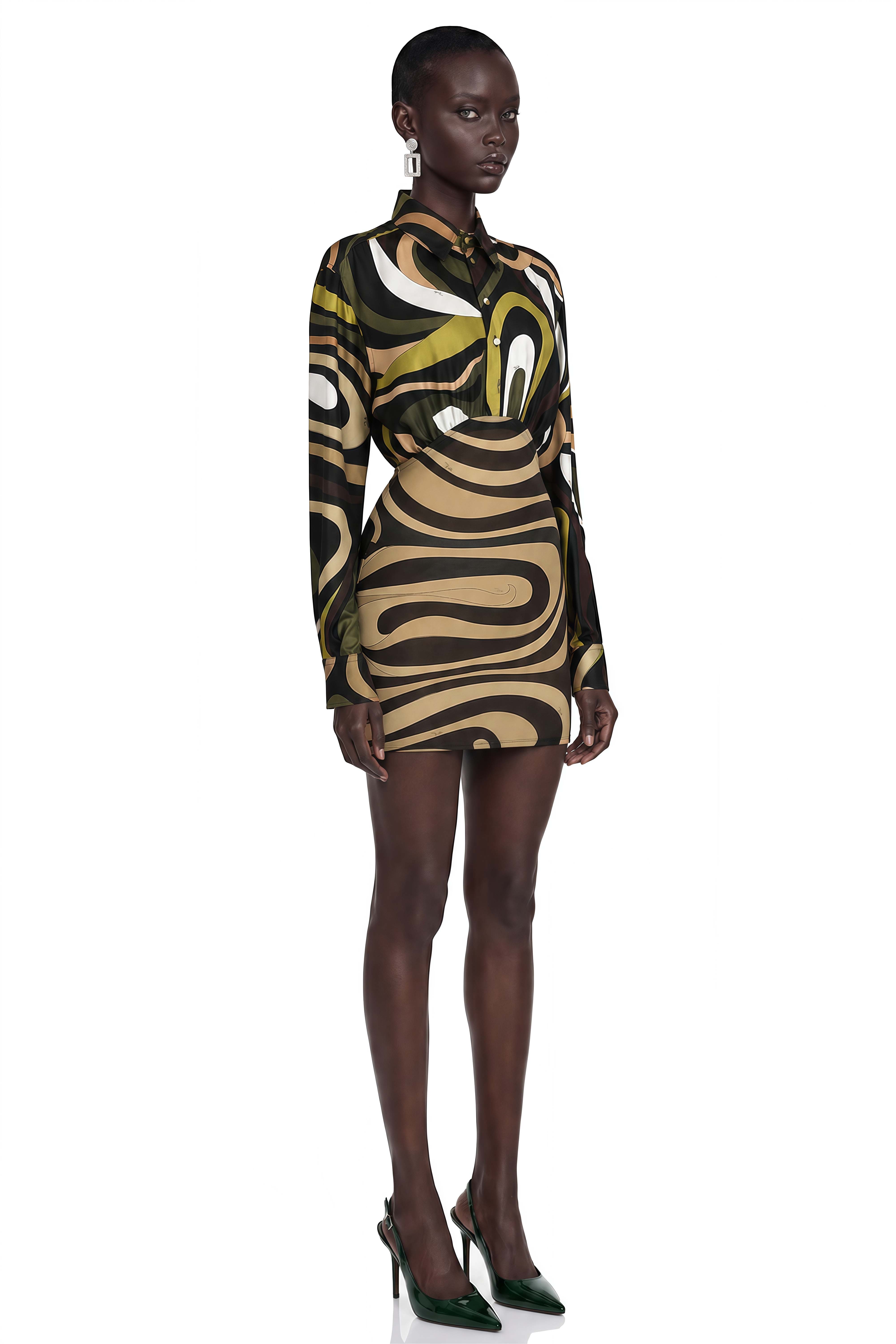 Lavinia Olive Green Abstract Print Mini Dress