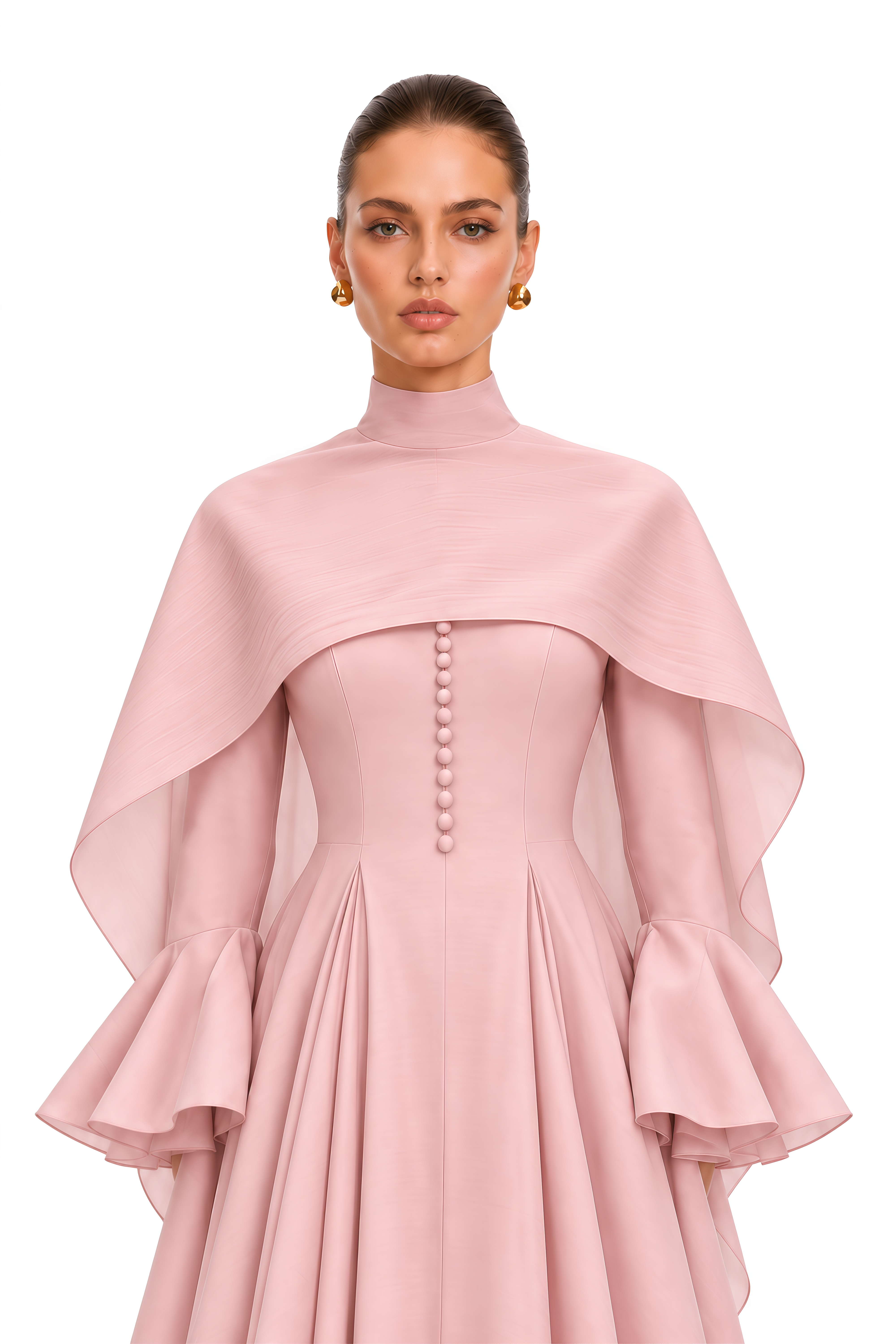 Lavinia Pink High Neck Cape Maxi Dress