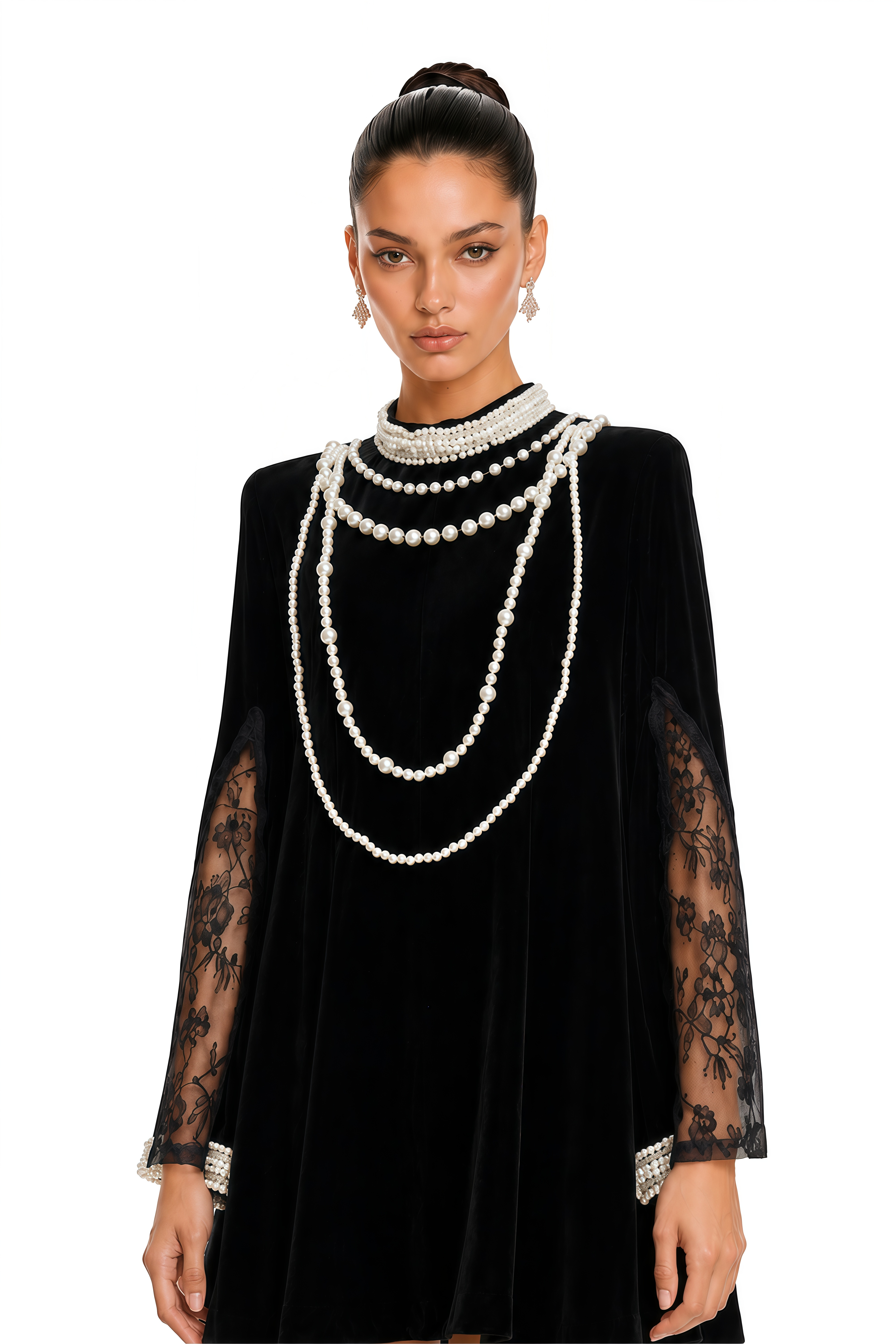 Layla Black Velvet Lace Sleeve Mini Dress