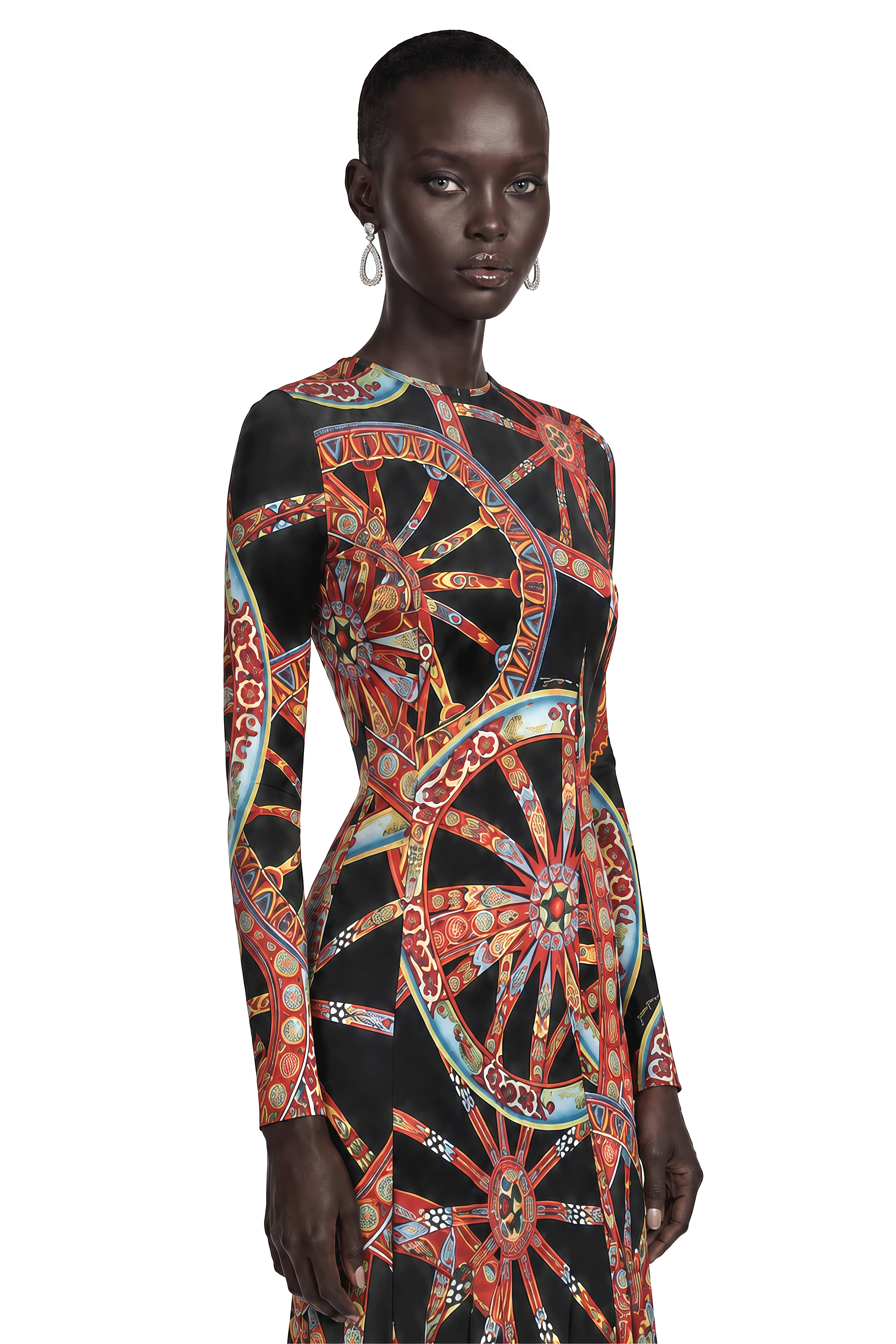 Leandra Black Abstract Print Long Sleeve Maxi Dress
