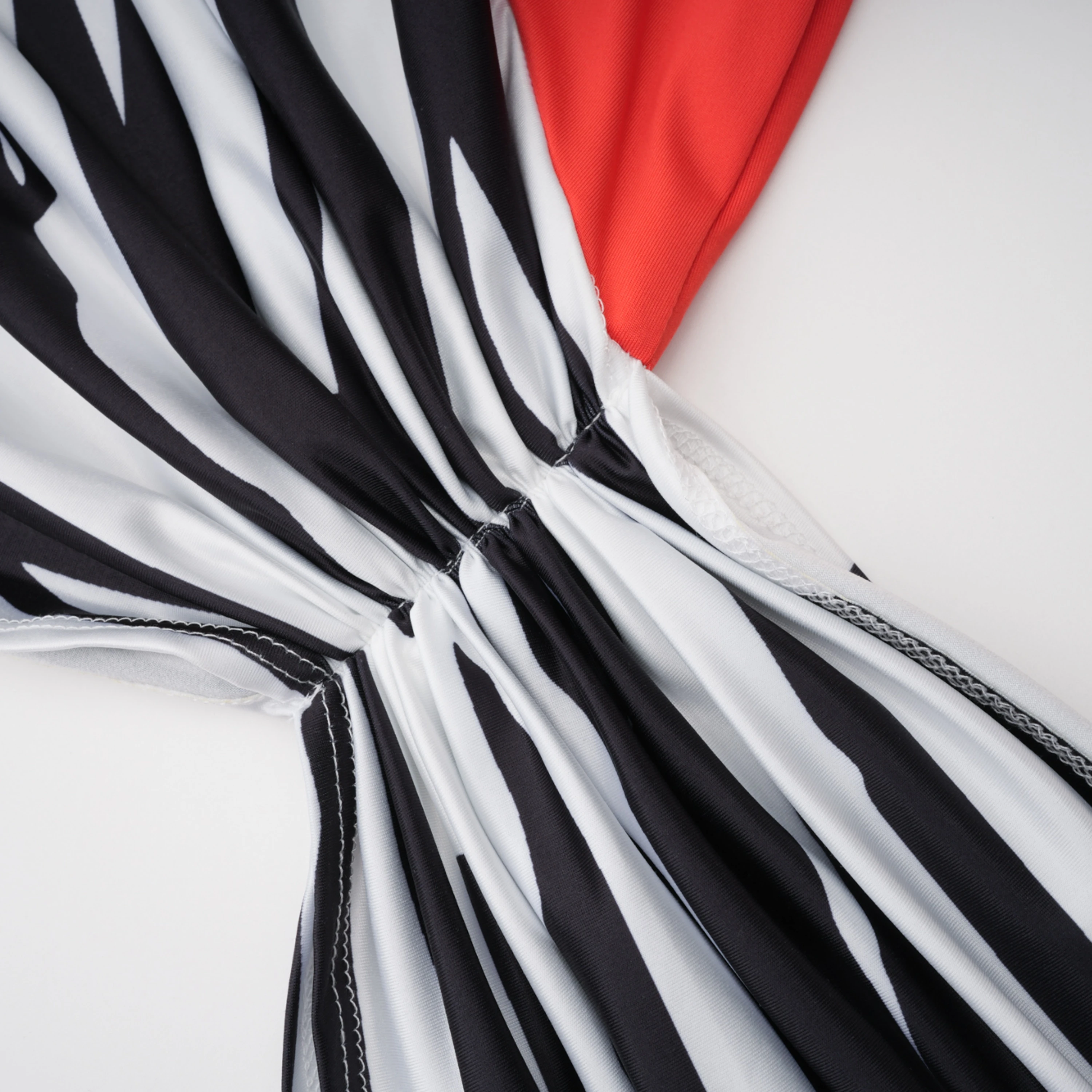 Leandra Red One Shoulder Striped Draped Mini Dress
