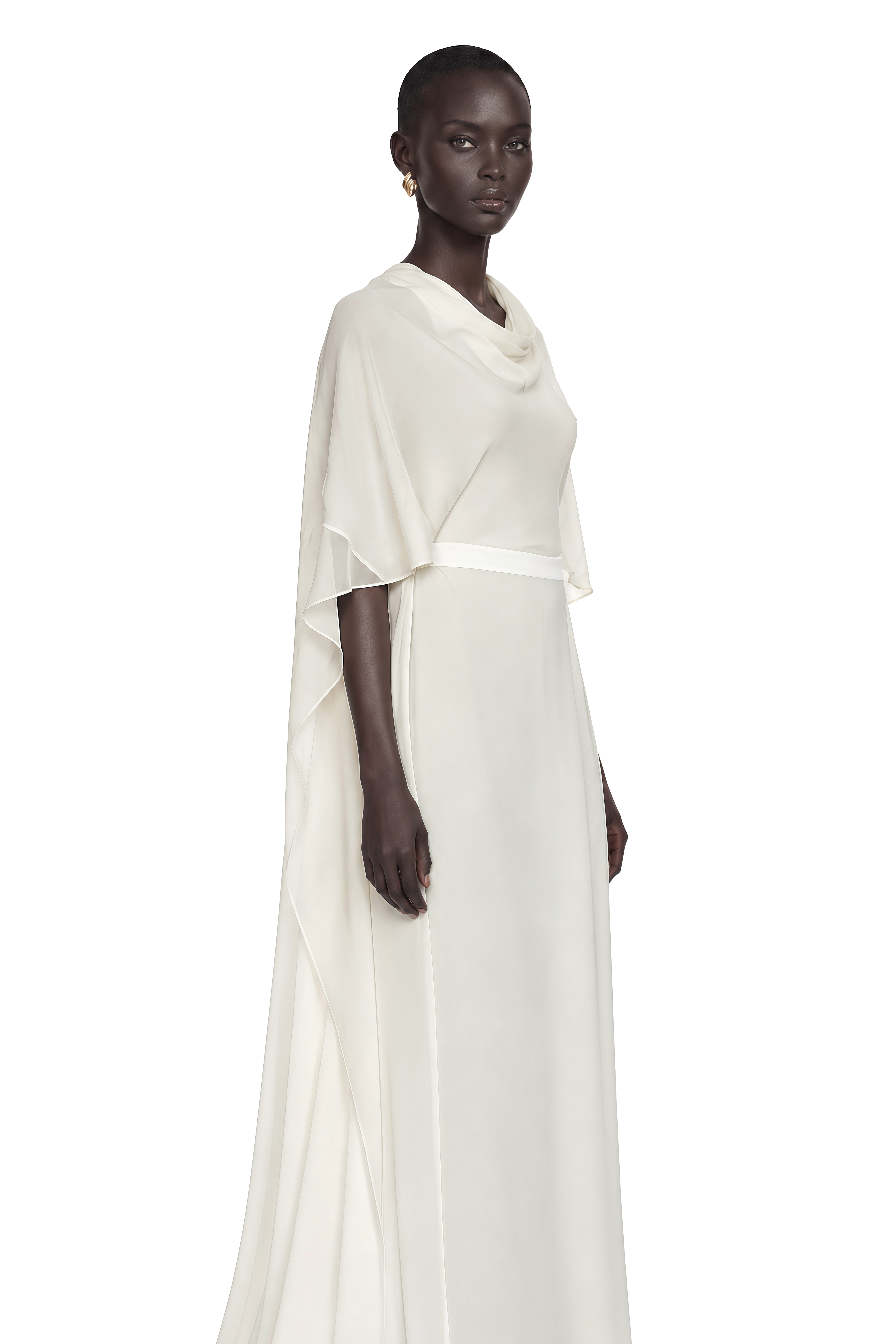 Lebeda White Backless Maxi Dress with Cape