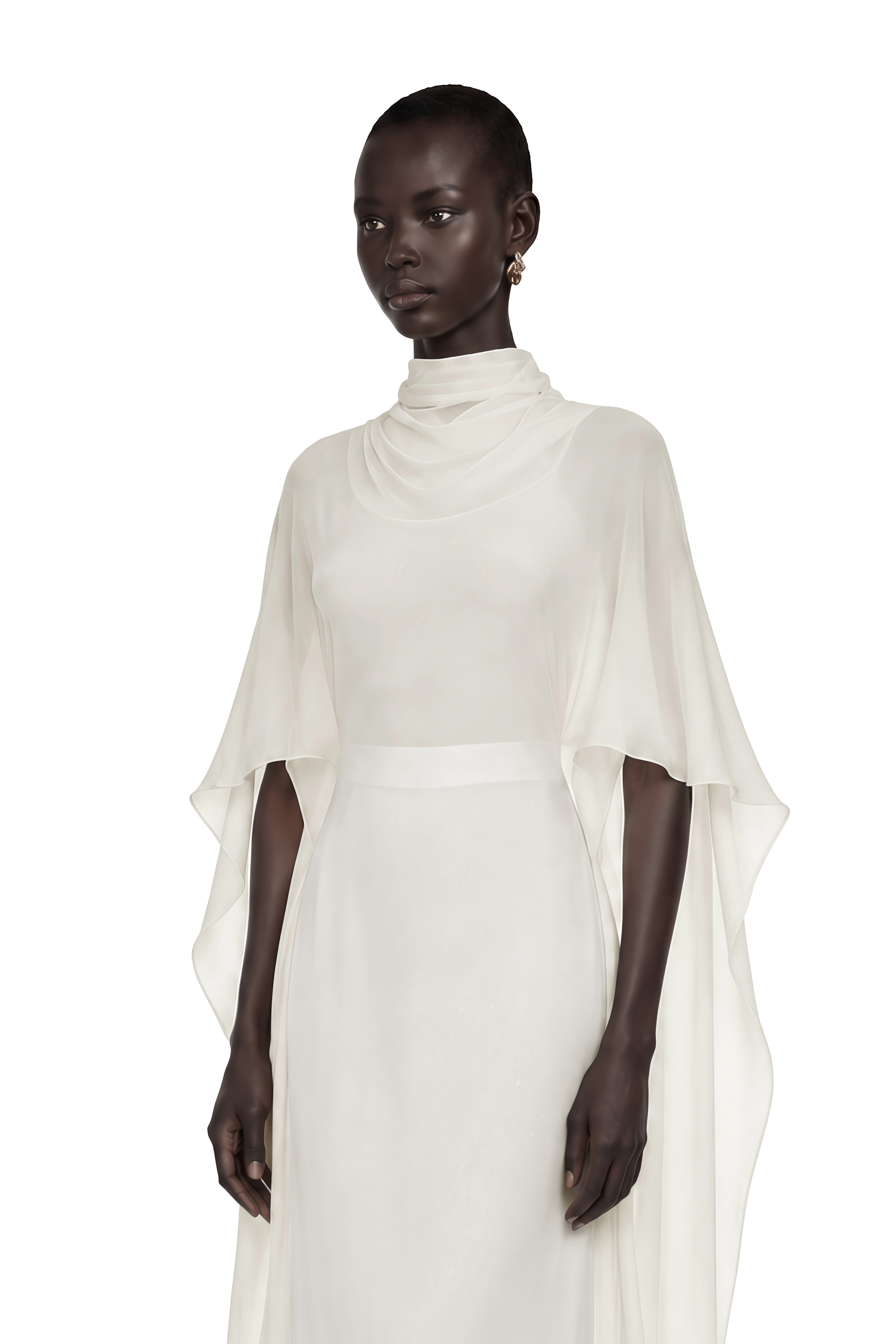 Lebeda White Backless Maxi Dress with Cape