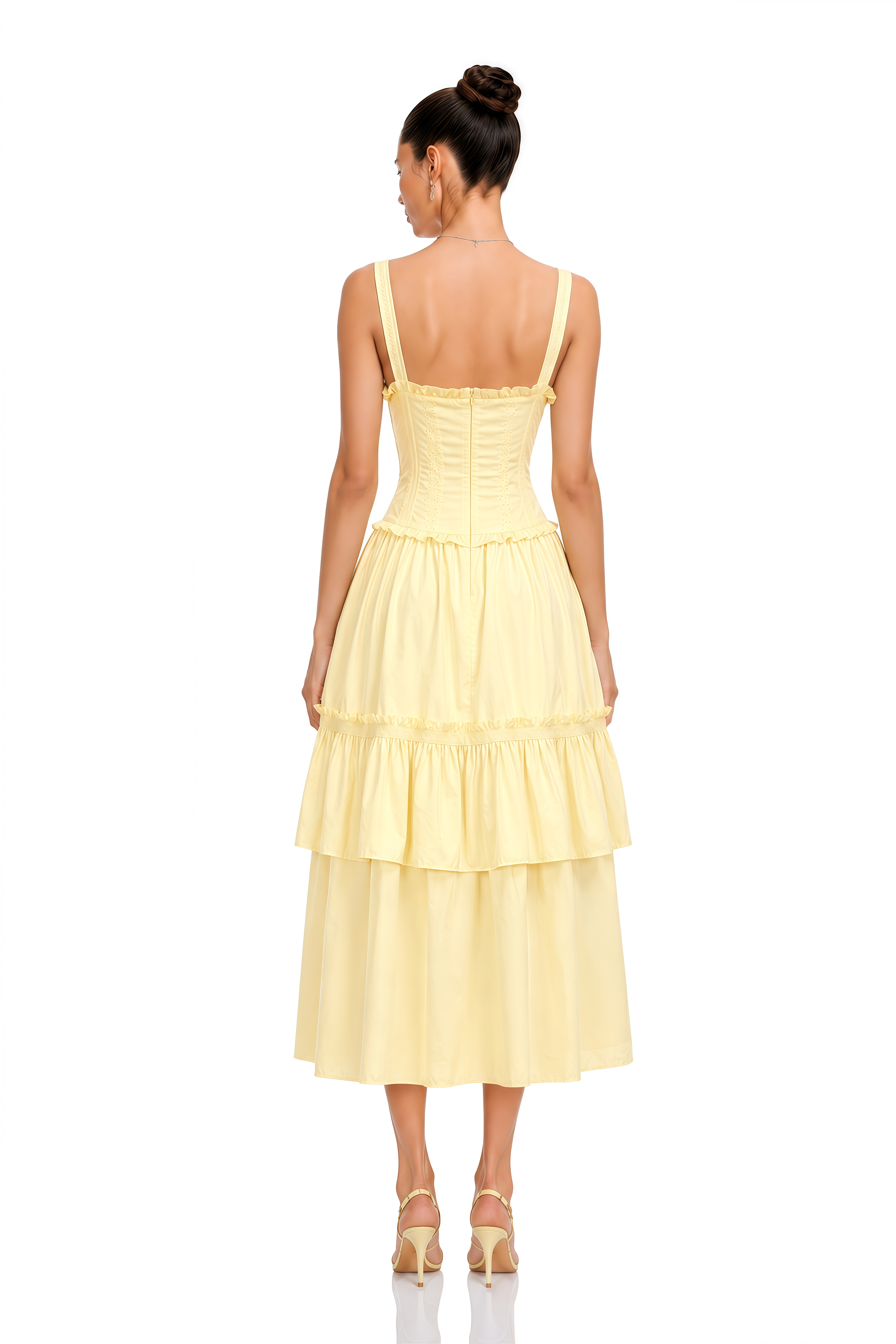 Leighton Yellow Layered Ruffle Midi Dress