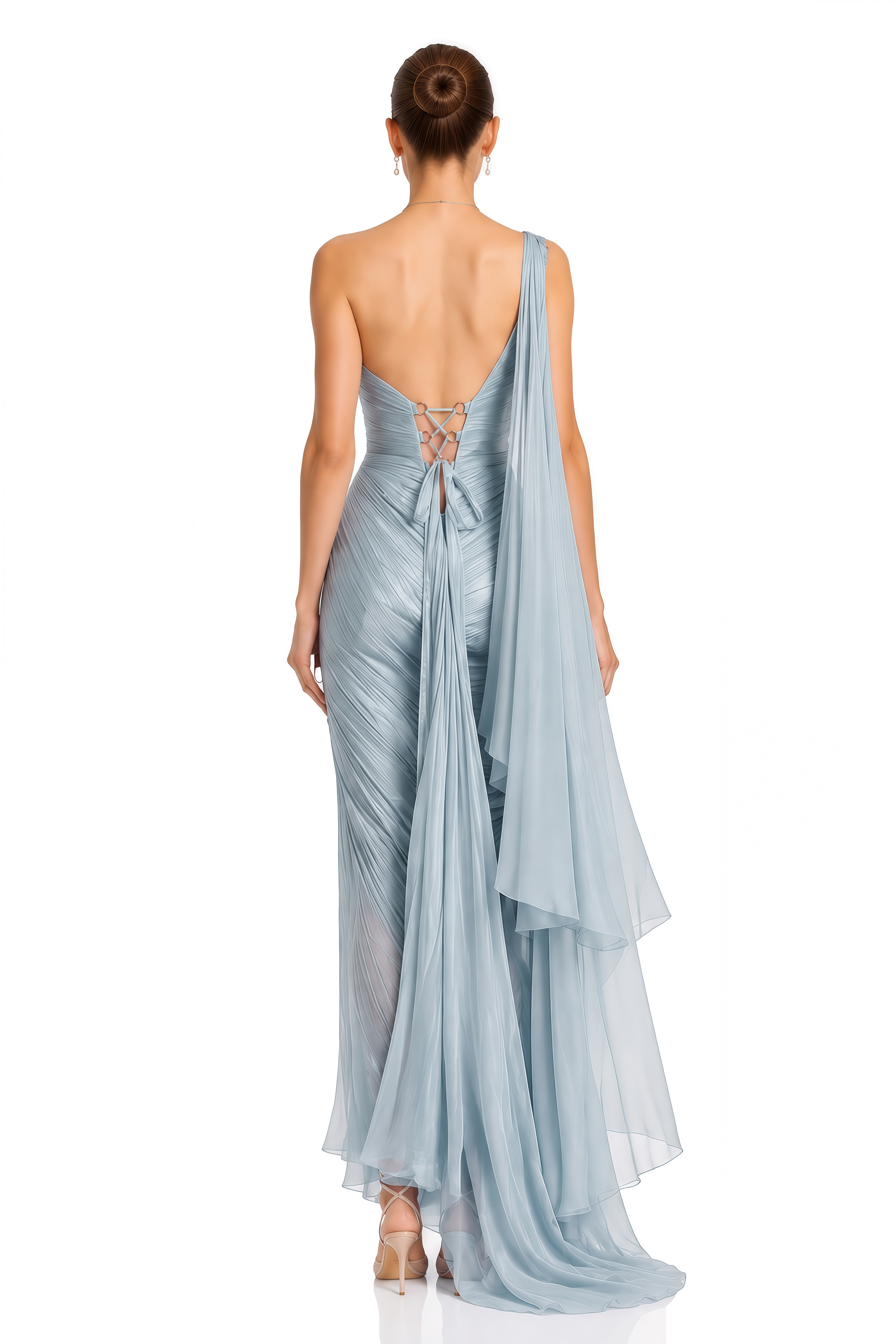 Leilani Light Blue One Shoulder Pleated Maxi Dress