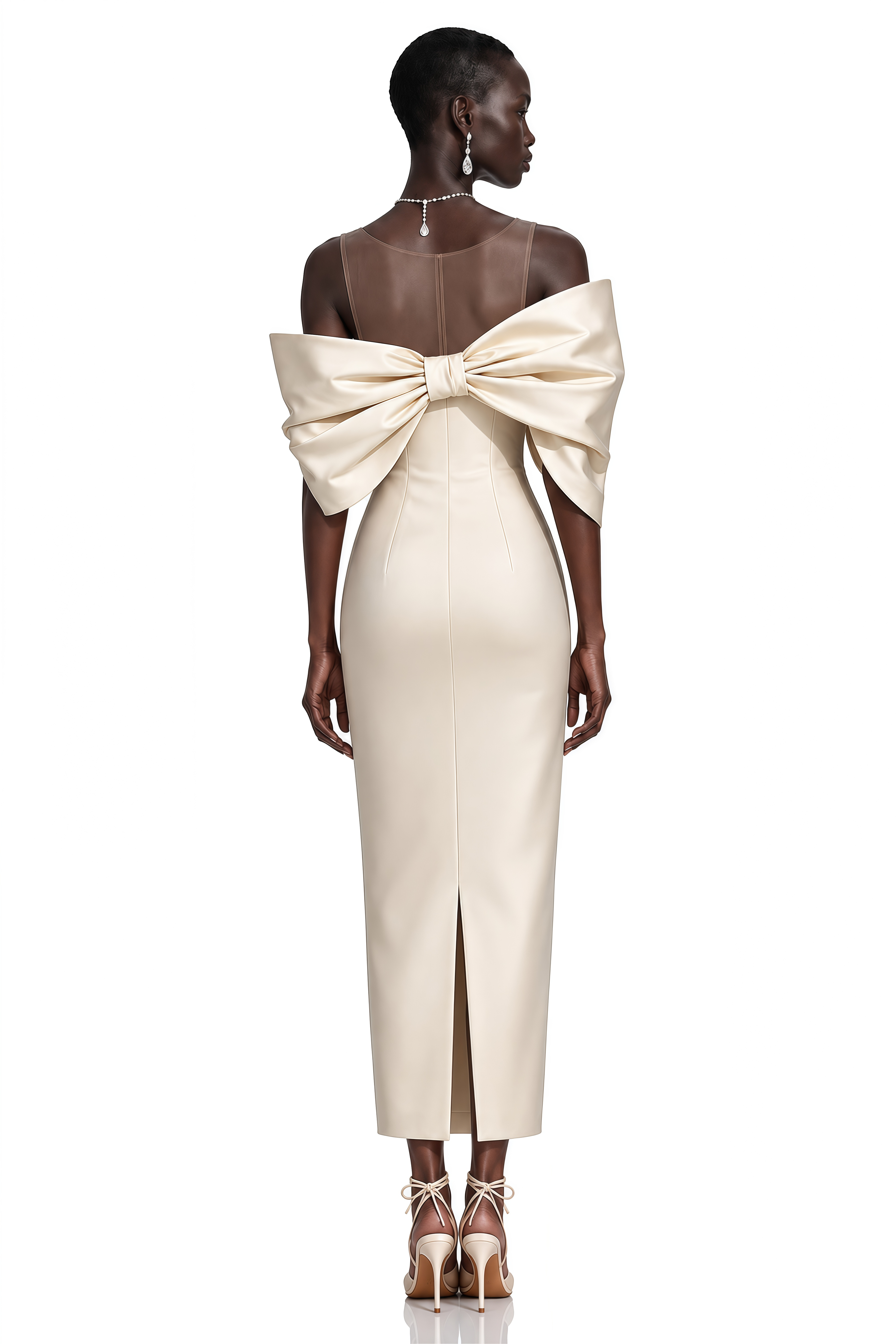 Leire Cream Midi Dress with Asymmetrical Bow Detail