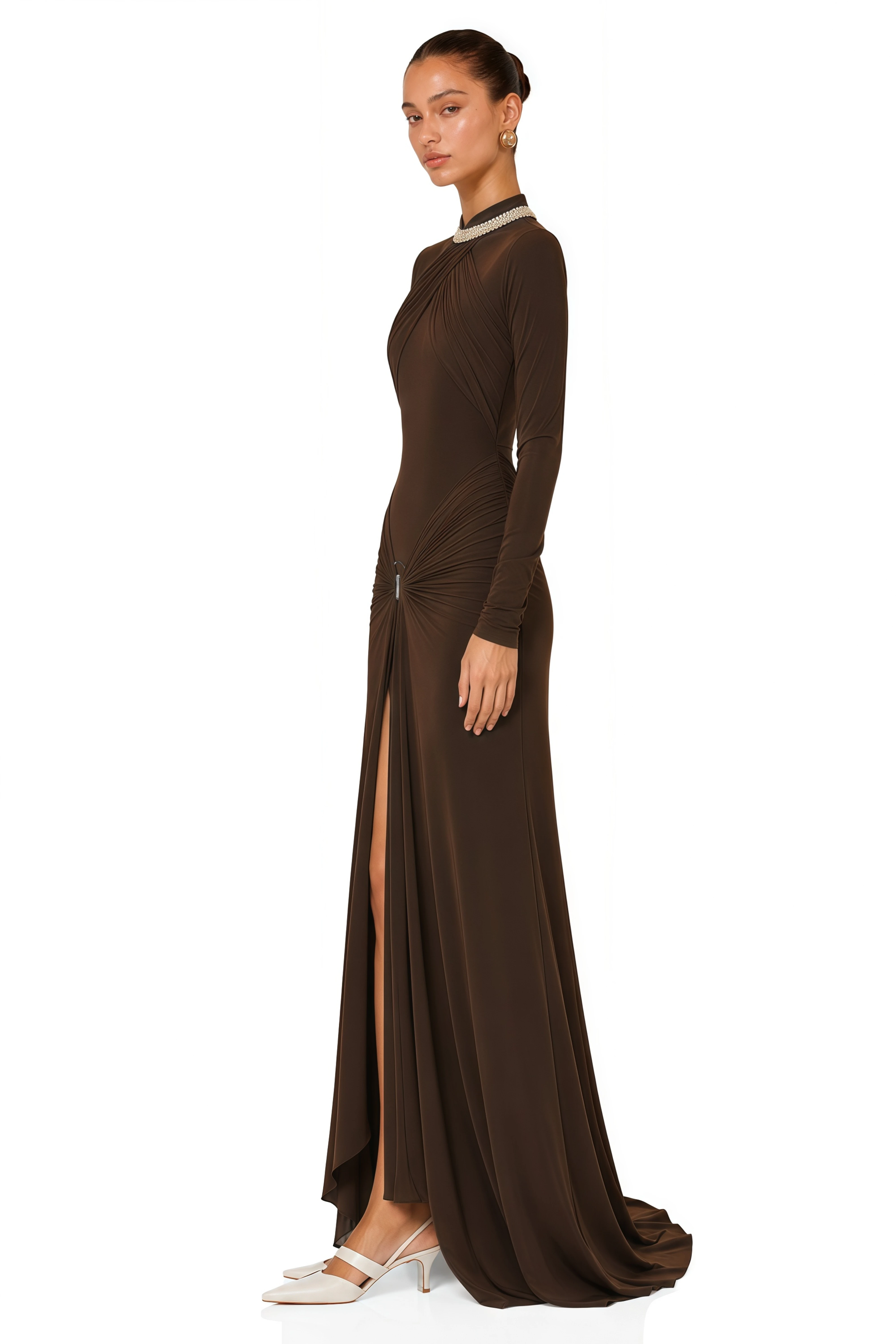 Lena Chocolate Brown Cross Front Maxi Dress