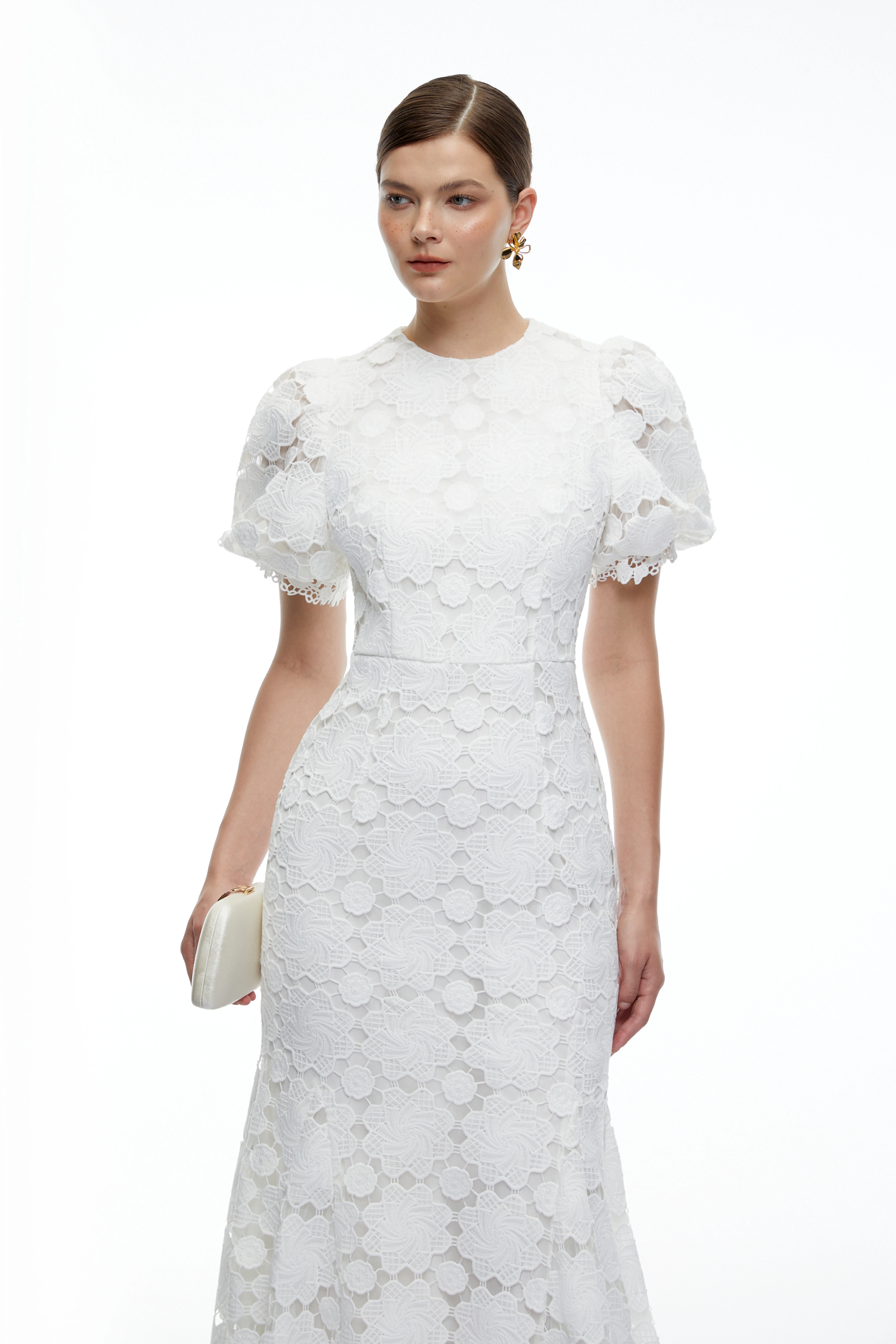 Leonie White Lace Puff Sleeve Maxi Dress