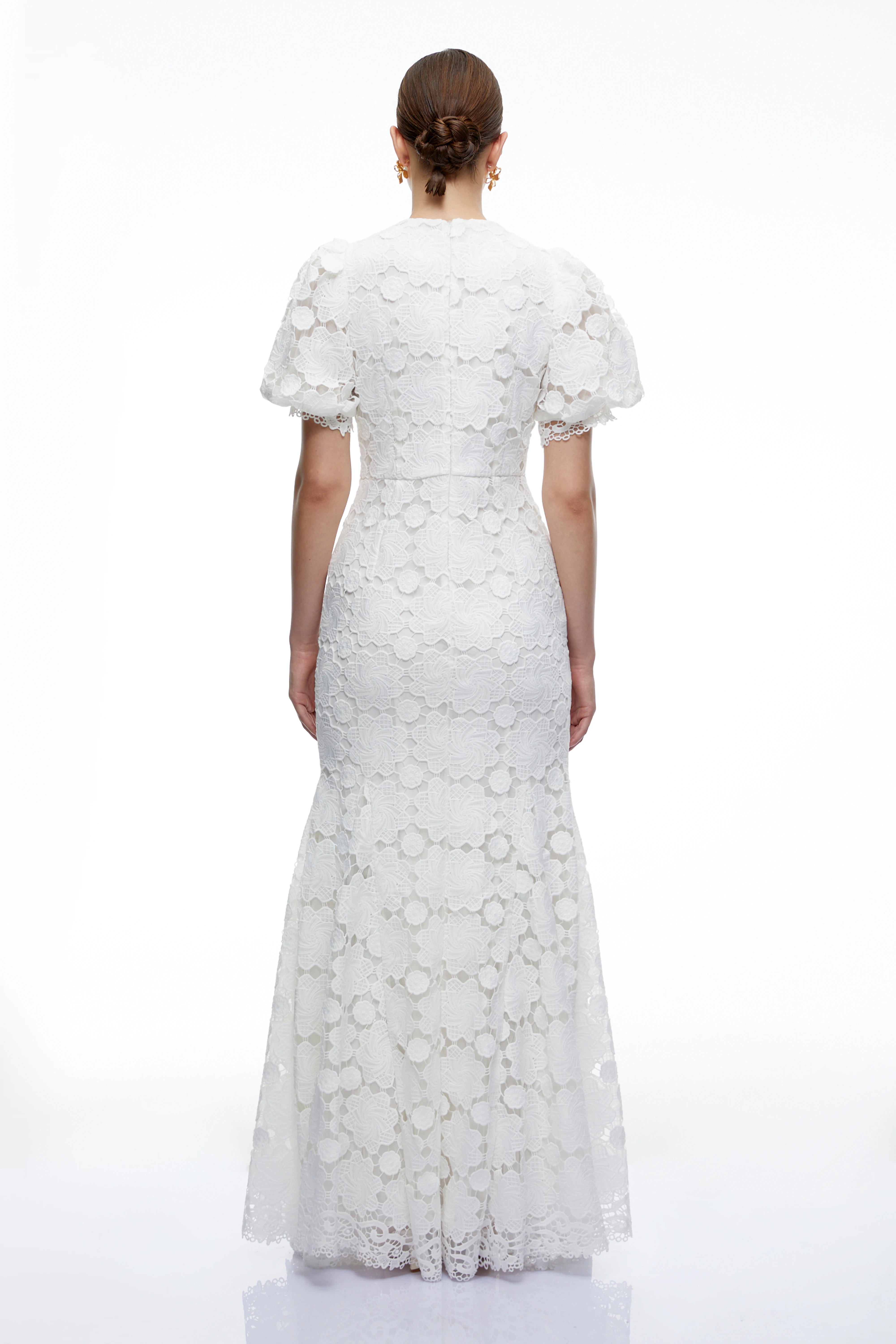 Leonie White Lace Puff Sleeve Maxi Dress