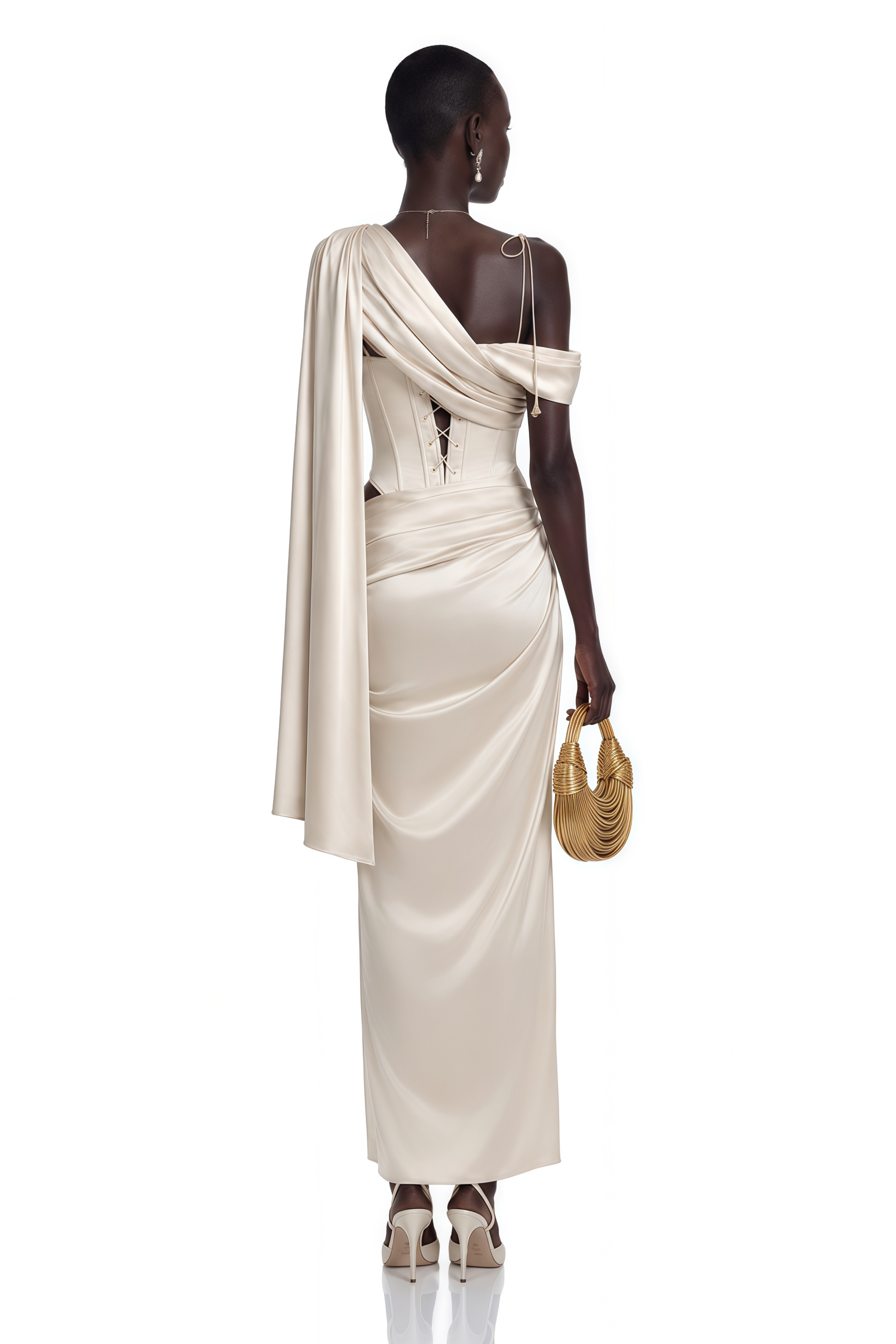 Leonie Champagne Asymmetrical Draped Maxi Dress