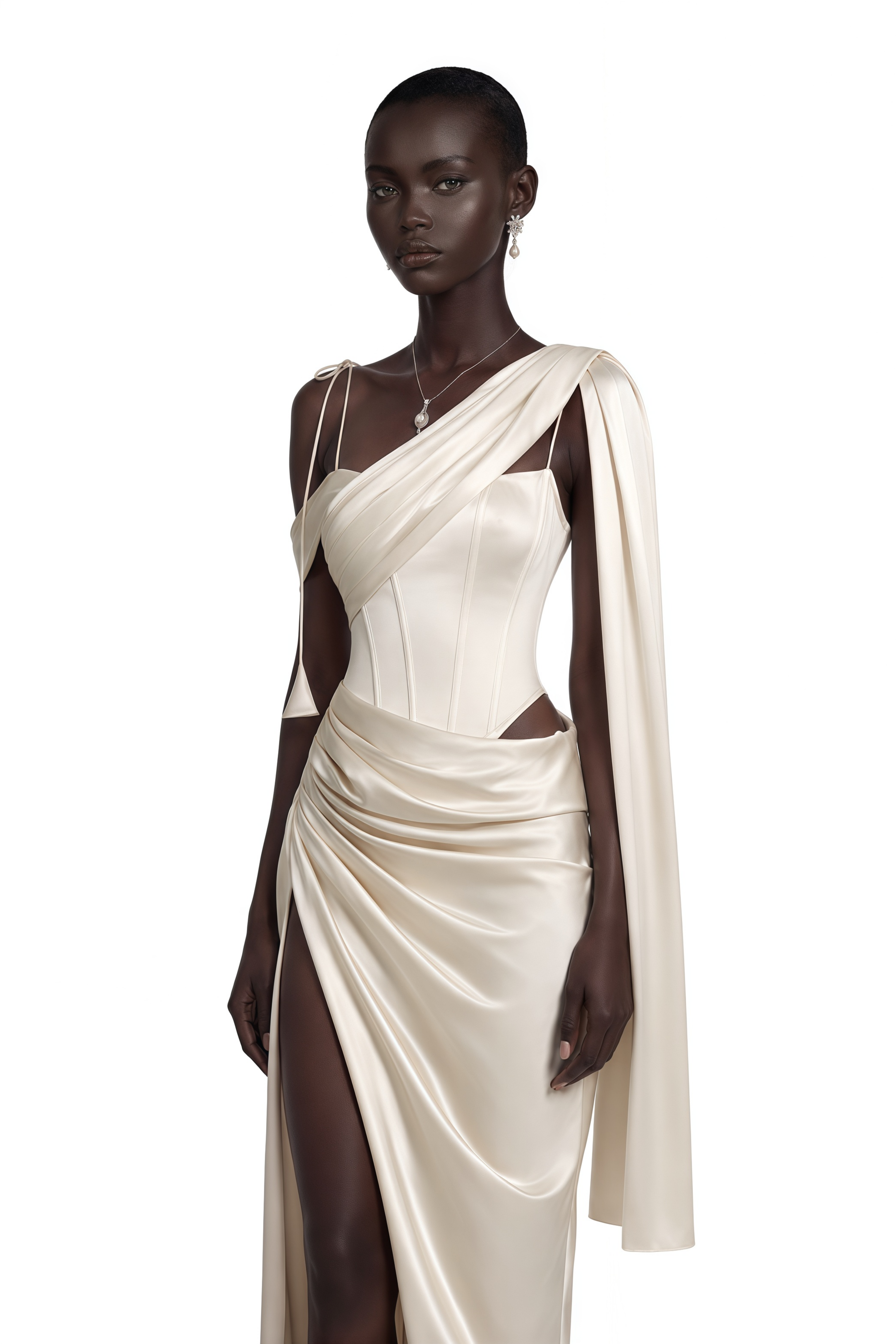 Leonie Champagne Asymmetrical Draped Maxi Dress
