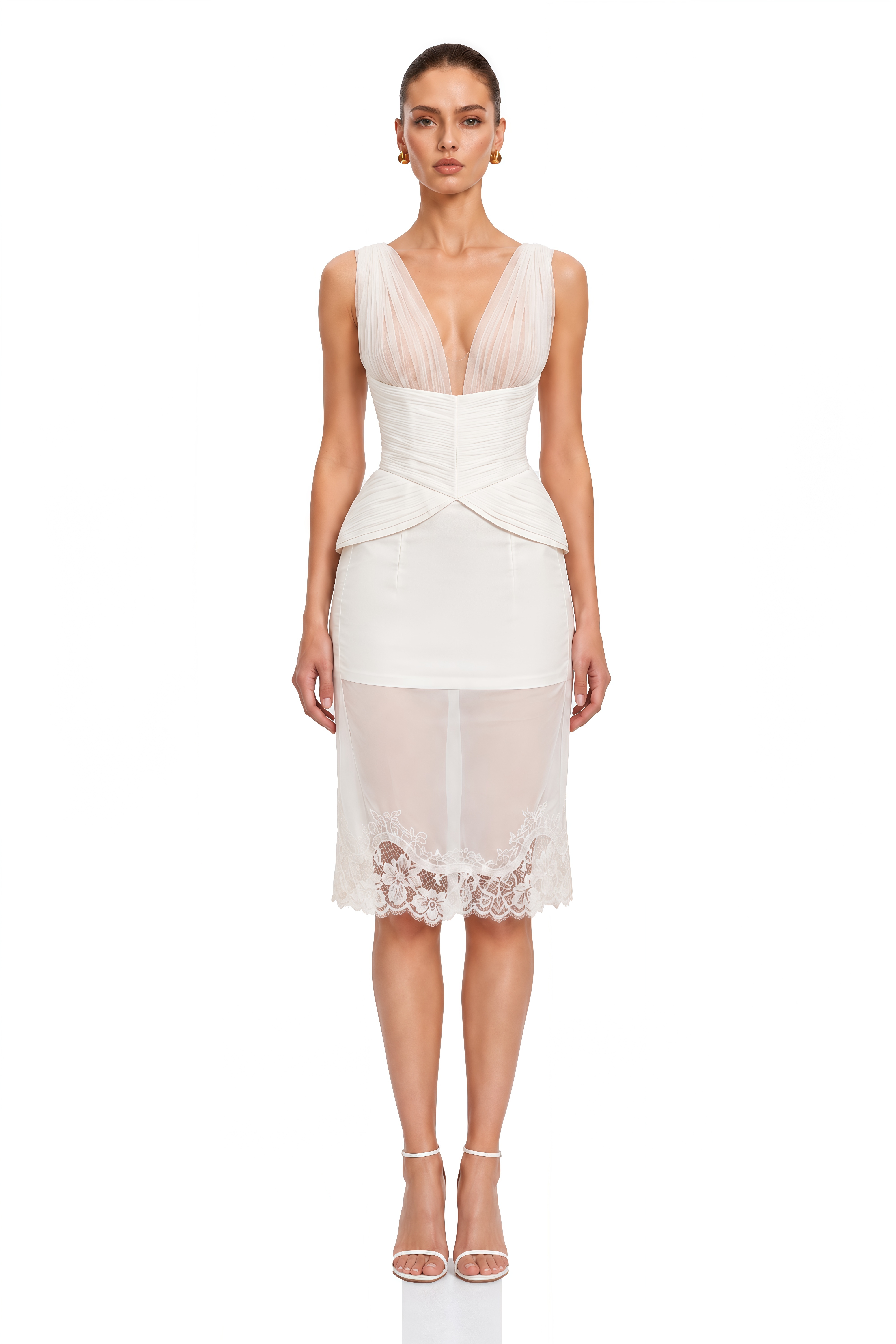 Letitia Ivory Plunge Corset Top & Lace Hem Skirt Set