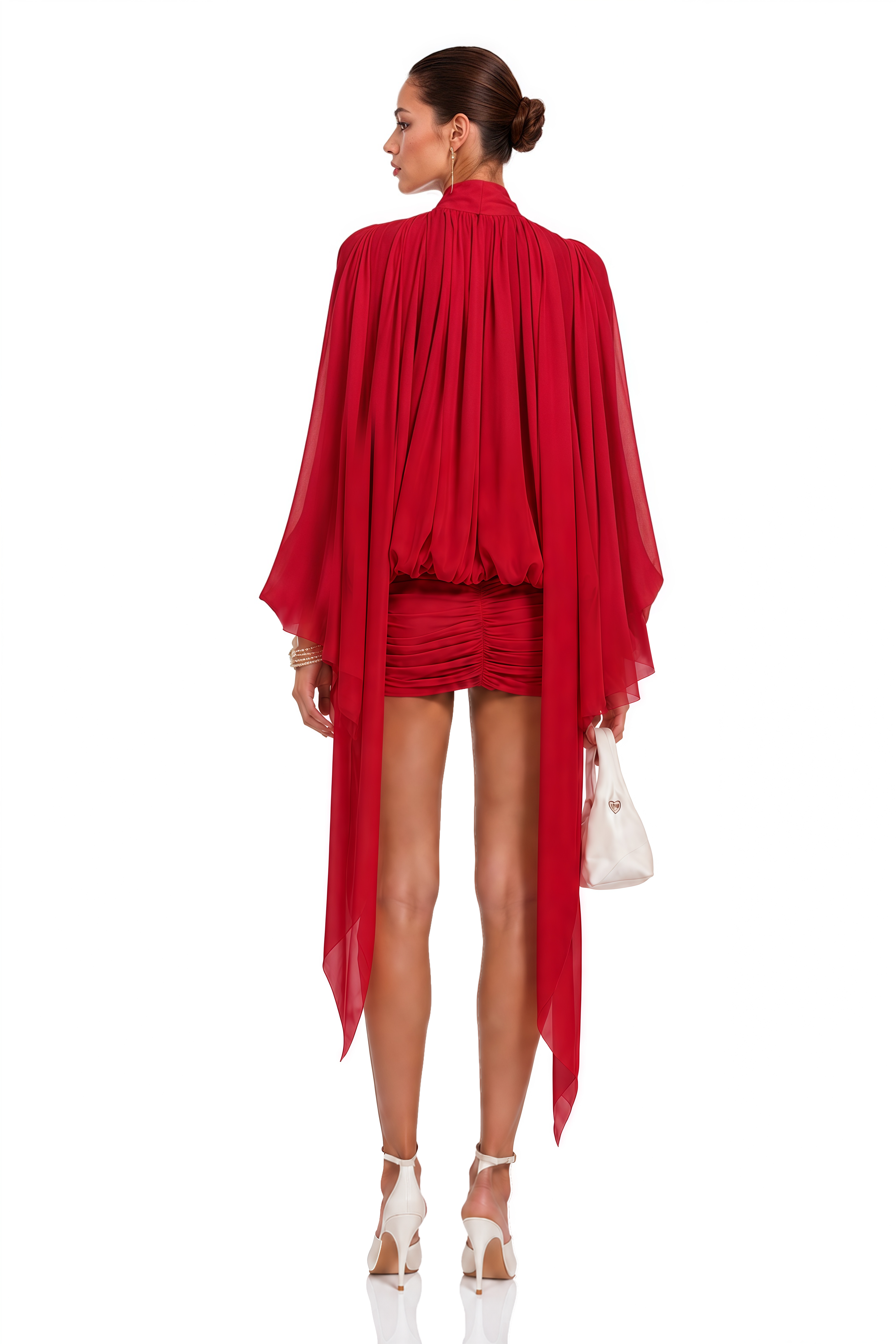 Liliane Red Draped Cape Sleeve Mini Dress