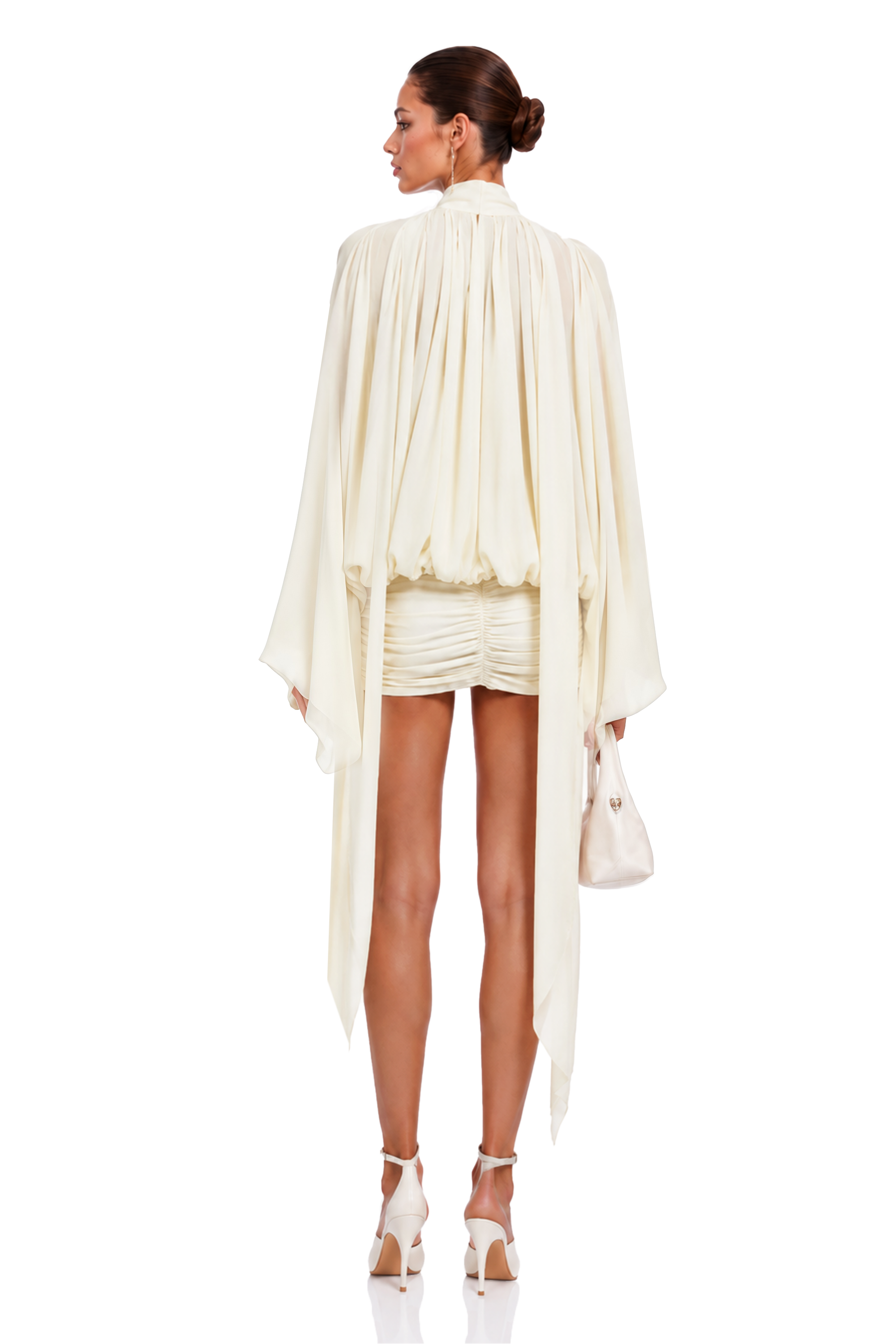 Liliane White Draped Cape Sleeve Mini Dress