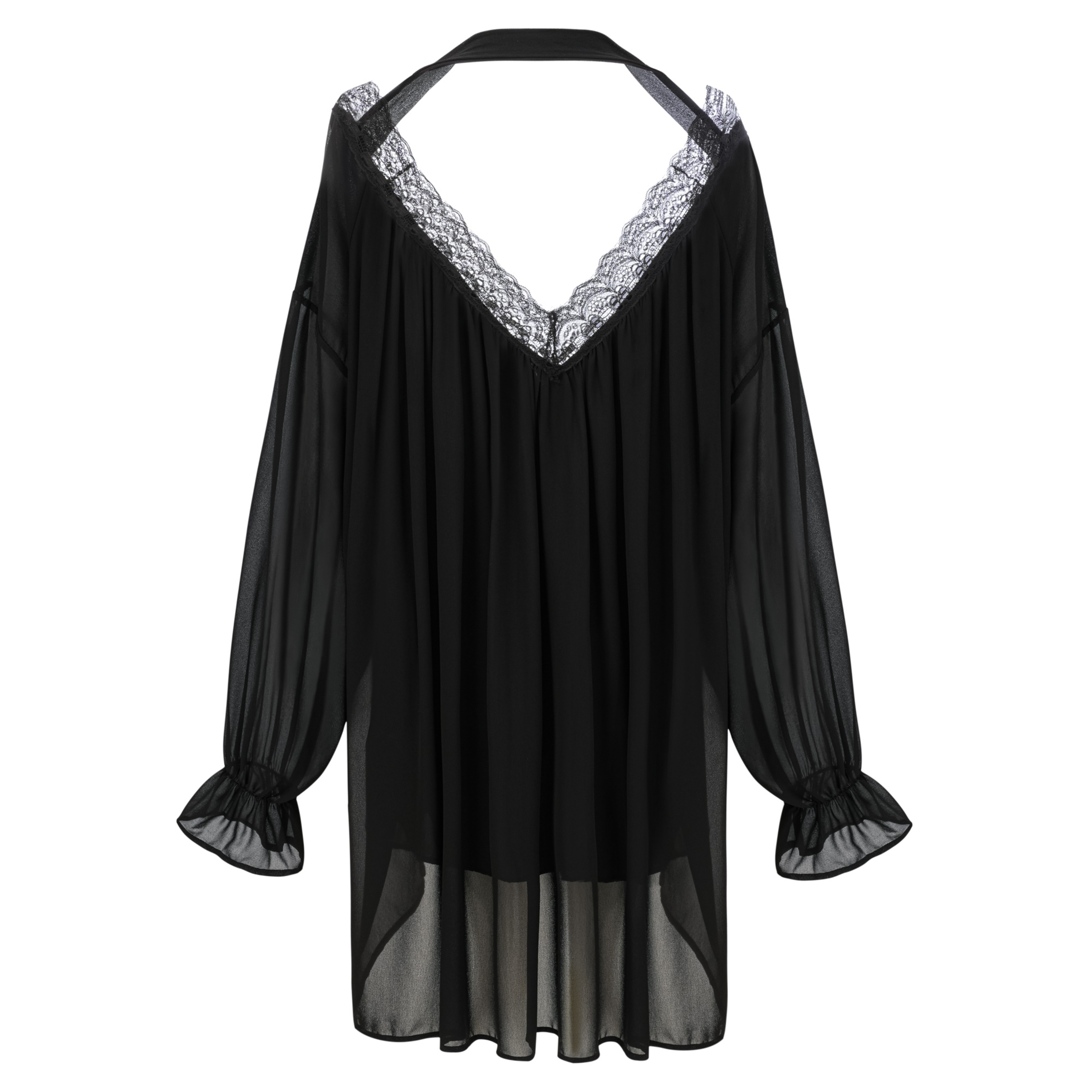 Lilou Black Plunge Neck Lace Mini Dress