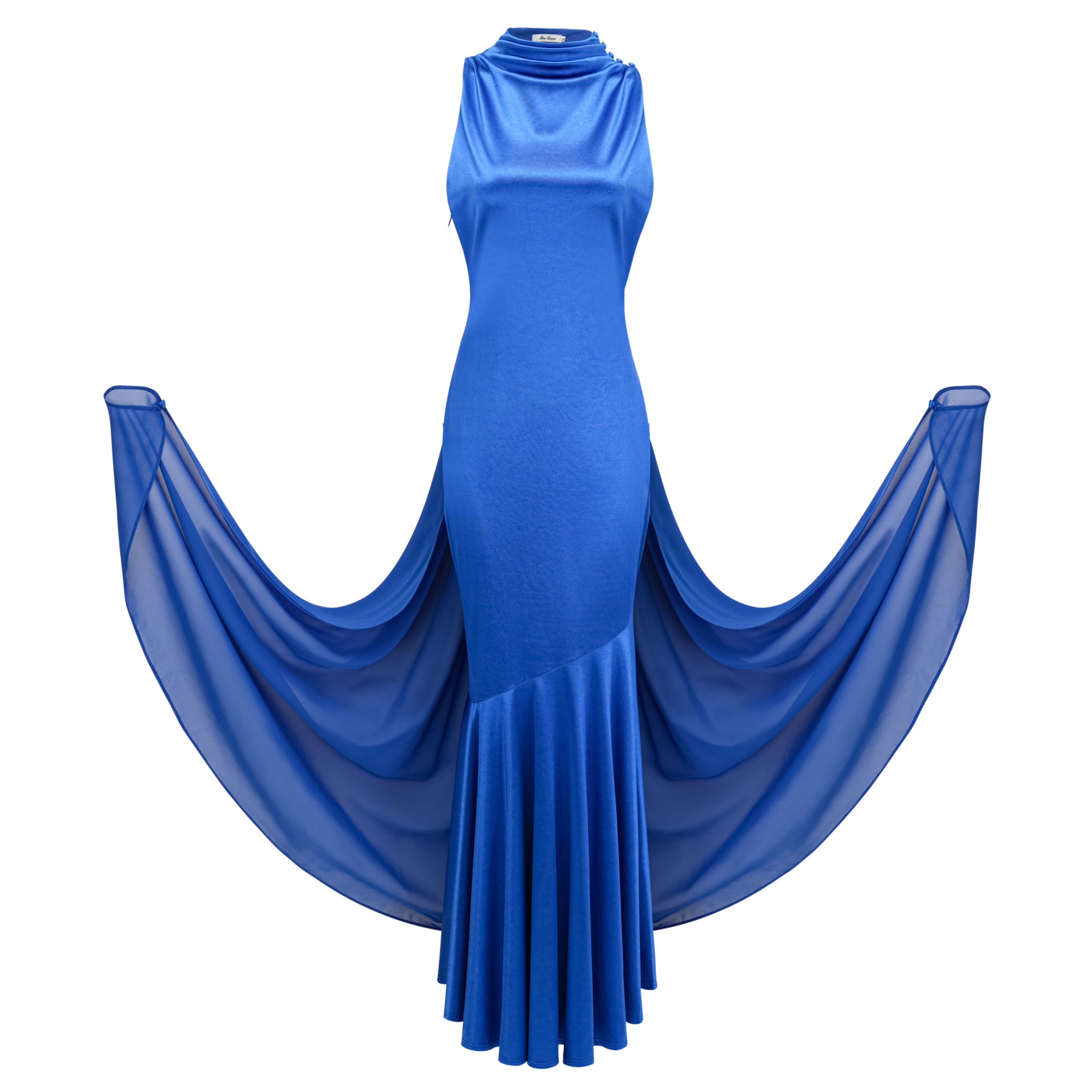Lilou Blue Backless Satin Maxi Dress with Chiffon Drape