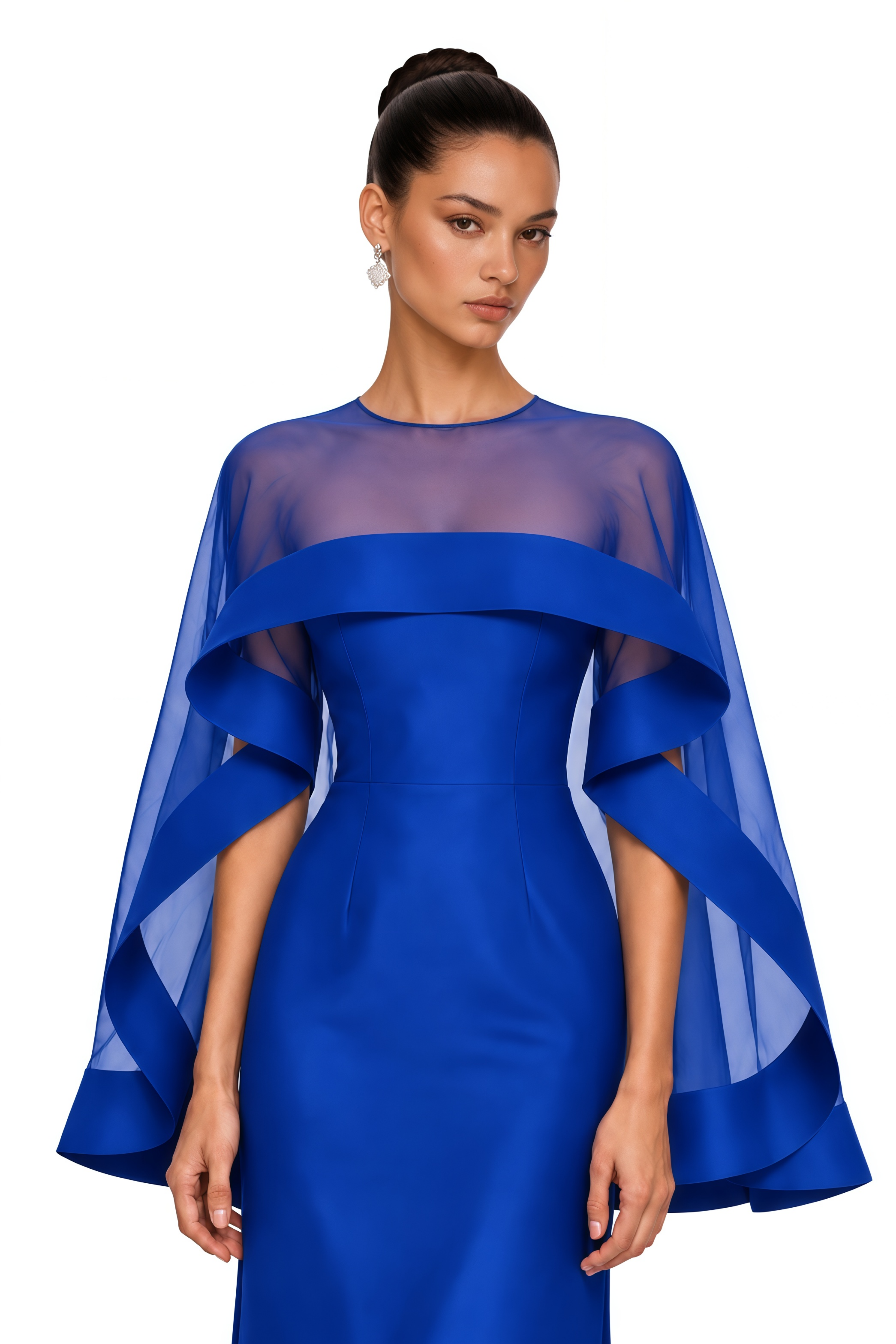 Linette Royal Blue Cape Sleeve Satin Maxi Dress