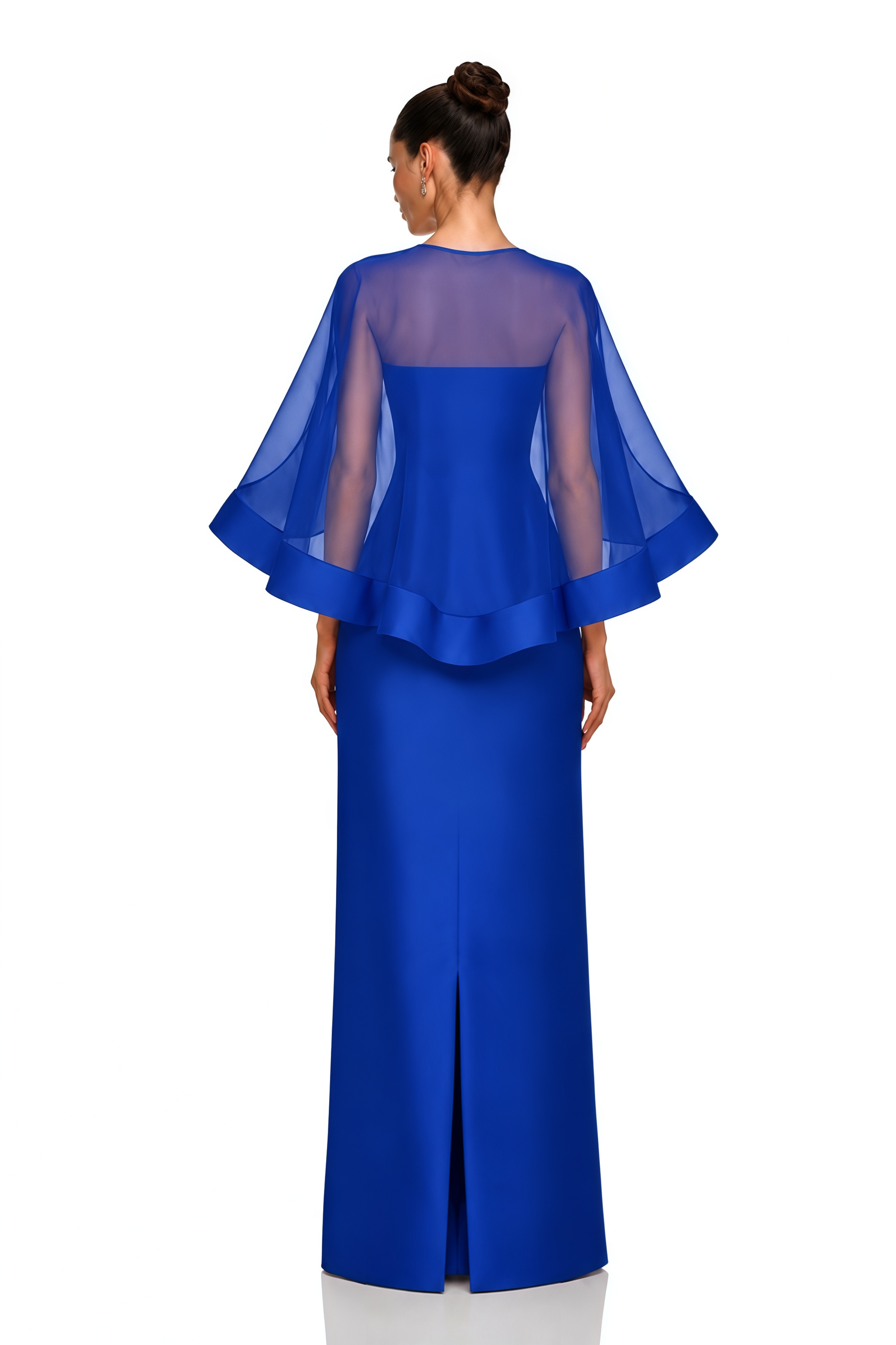 Linette Royal Blue Cape Sleeve Satin Maxi Dress