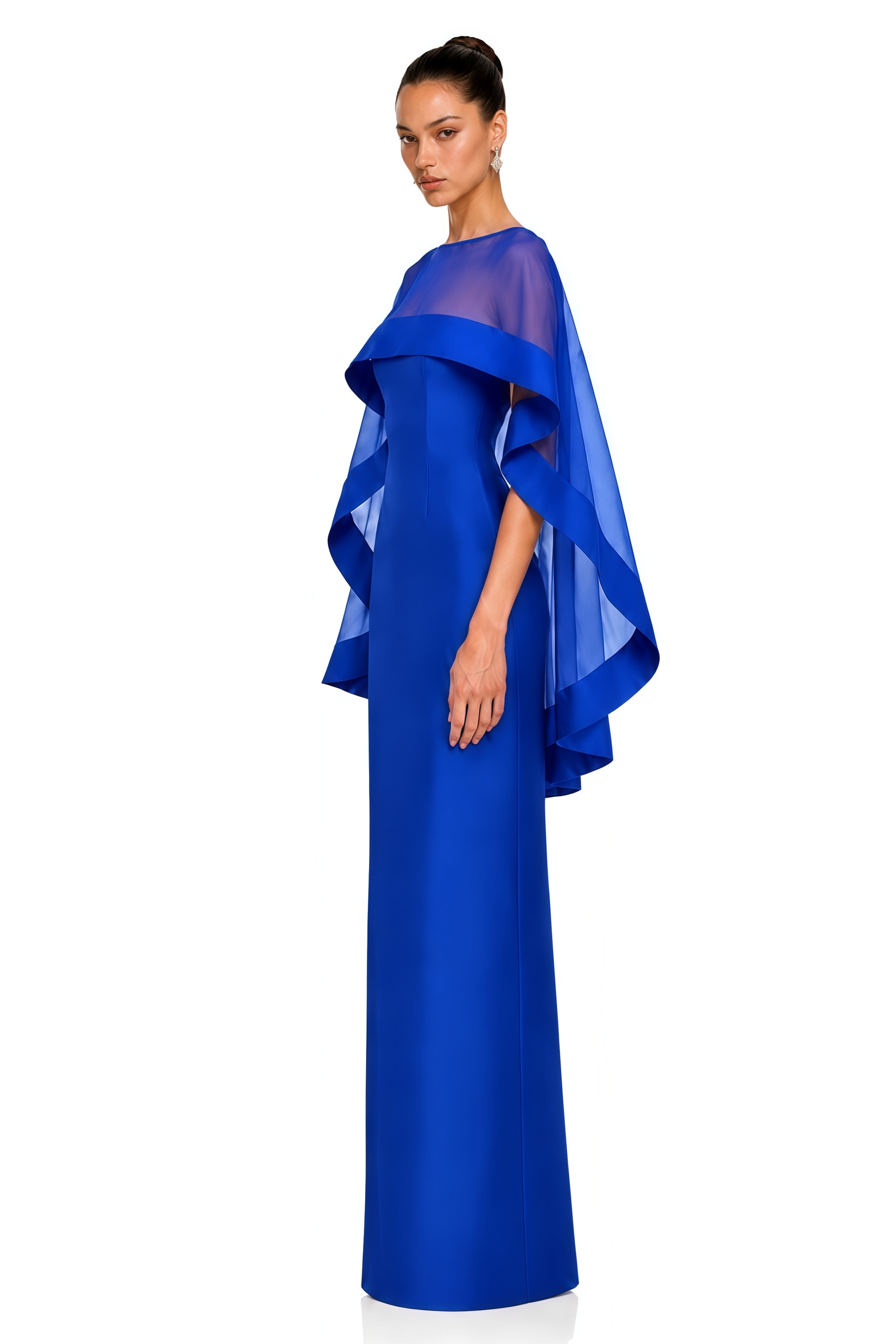 Linette Royal Blue Cape Sleeve Satin Maxi Dress