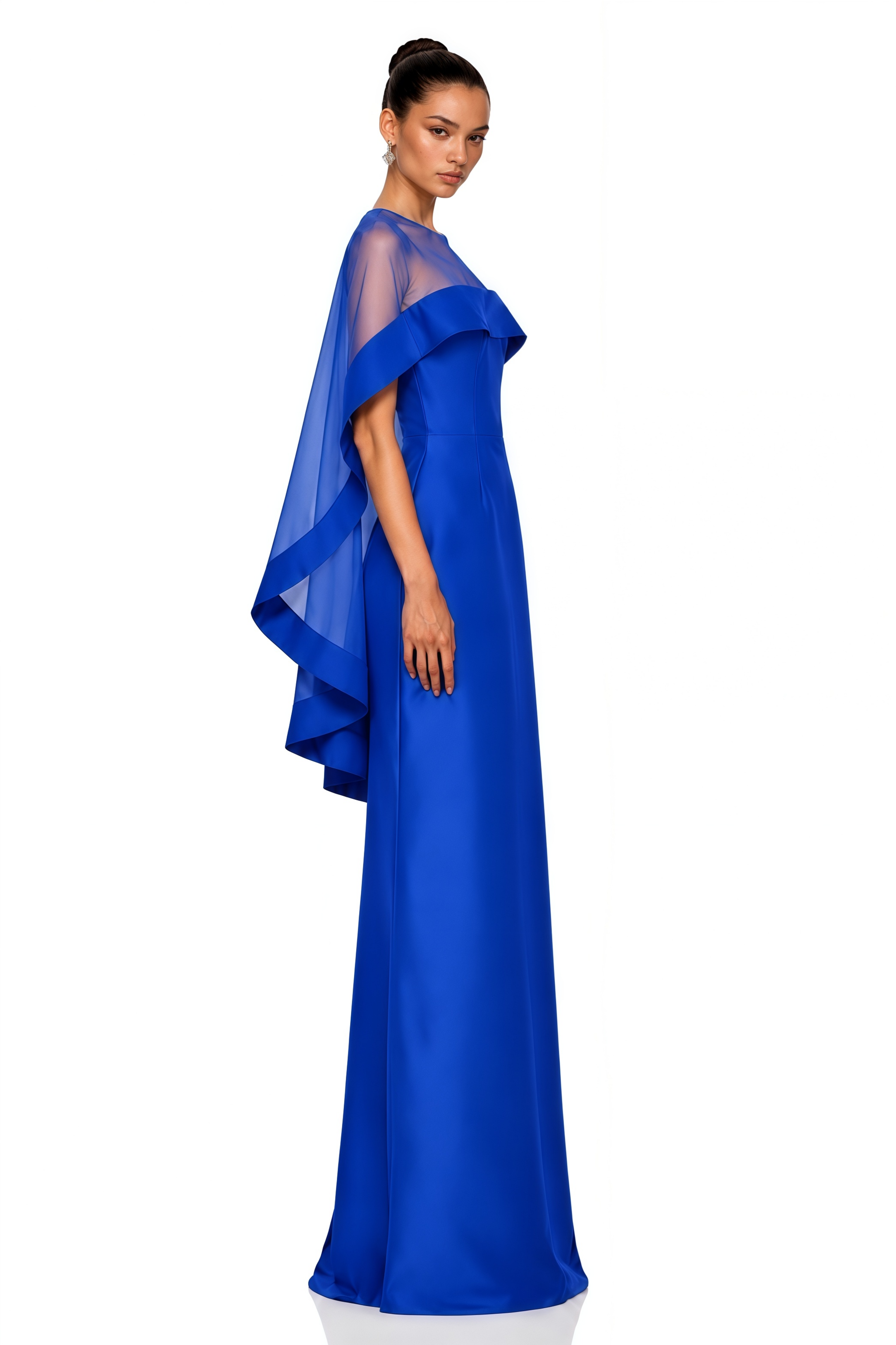 Linette Royal Blue Cape Sleeve Satin Maxi Dress