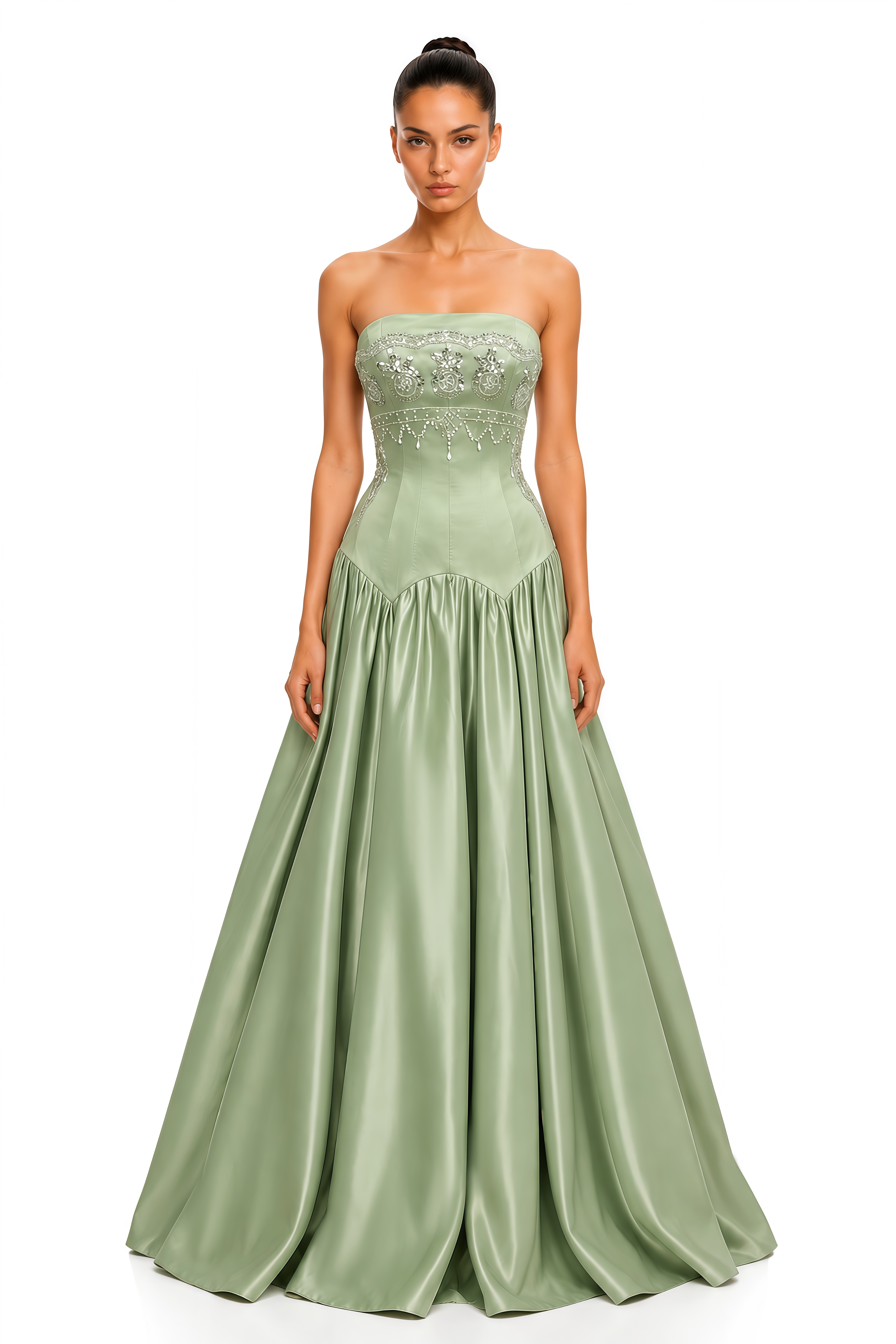 Linnea Green Beaded Strapless Corset Maxi Gown