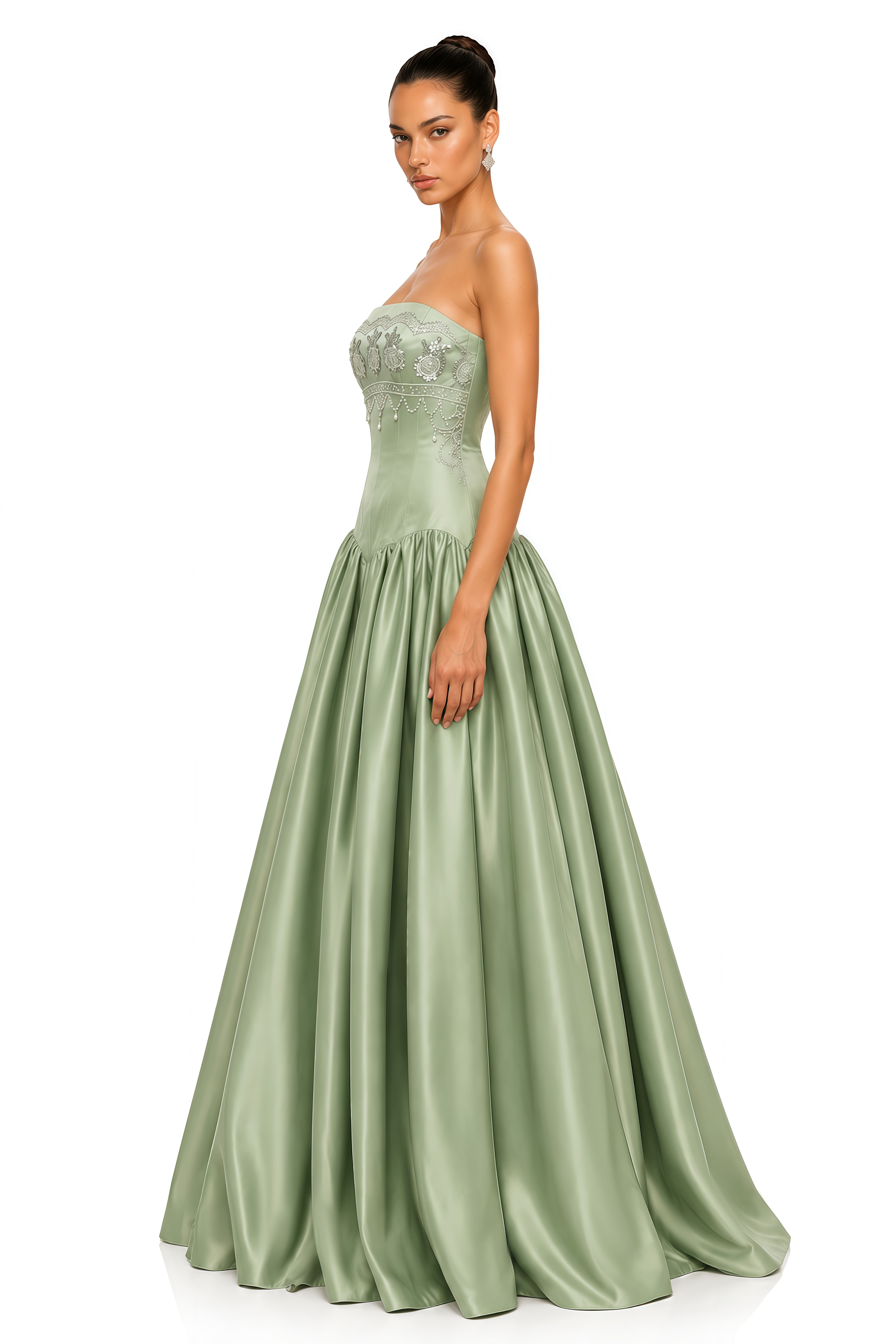 Linnea Green Beaded Strapless Corset Maxi Gown