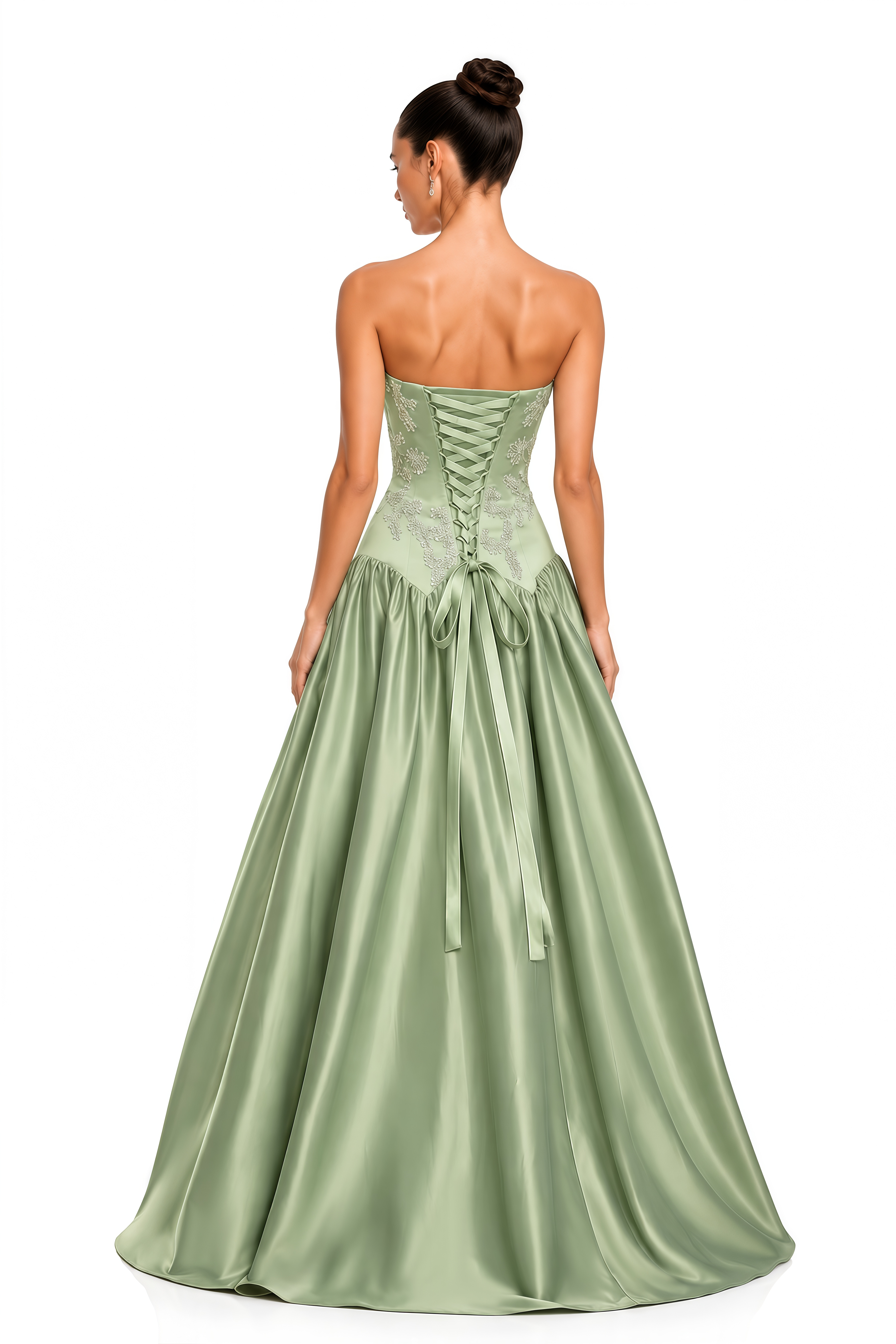 Linnea Green Beaded Strapless Corset Maxi Gown
