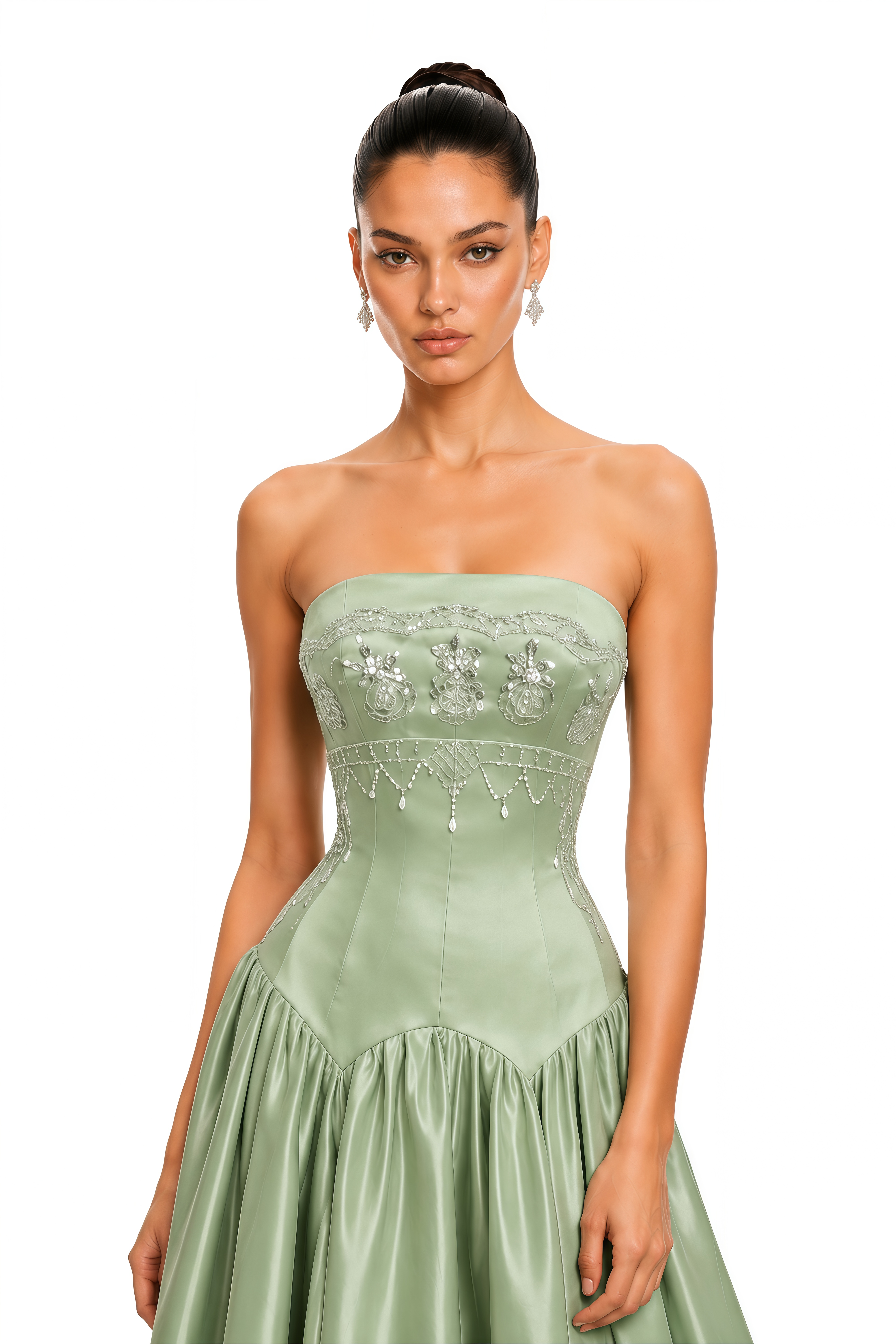 Linnea Green Beaded Strapless Corset Maxi Gown