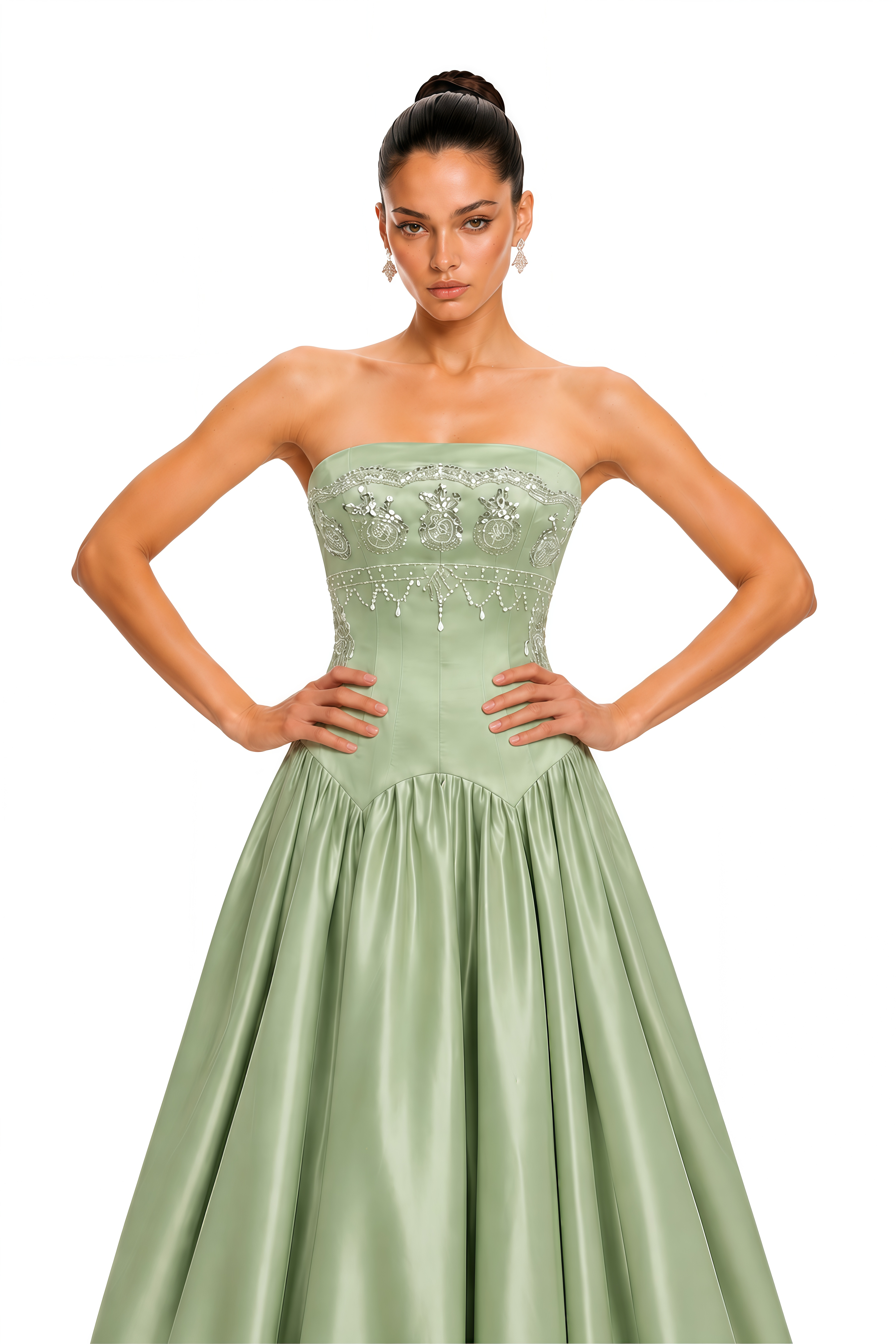 Linnea Green Beaded Strapless Corset Maxi Gown