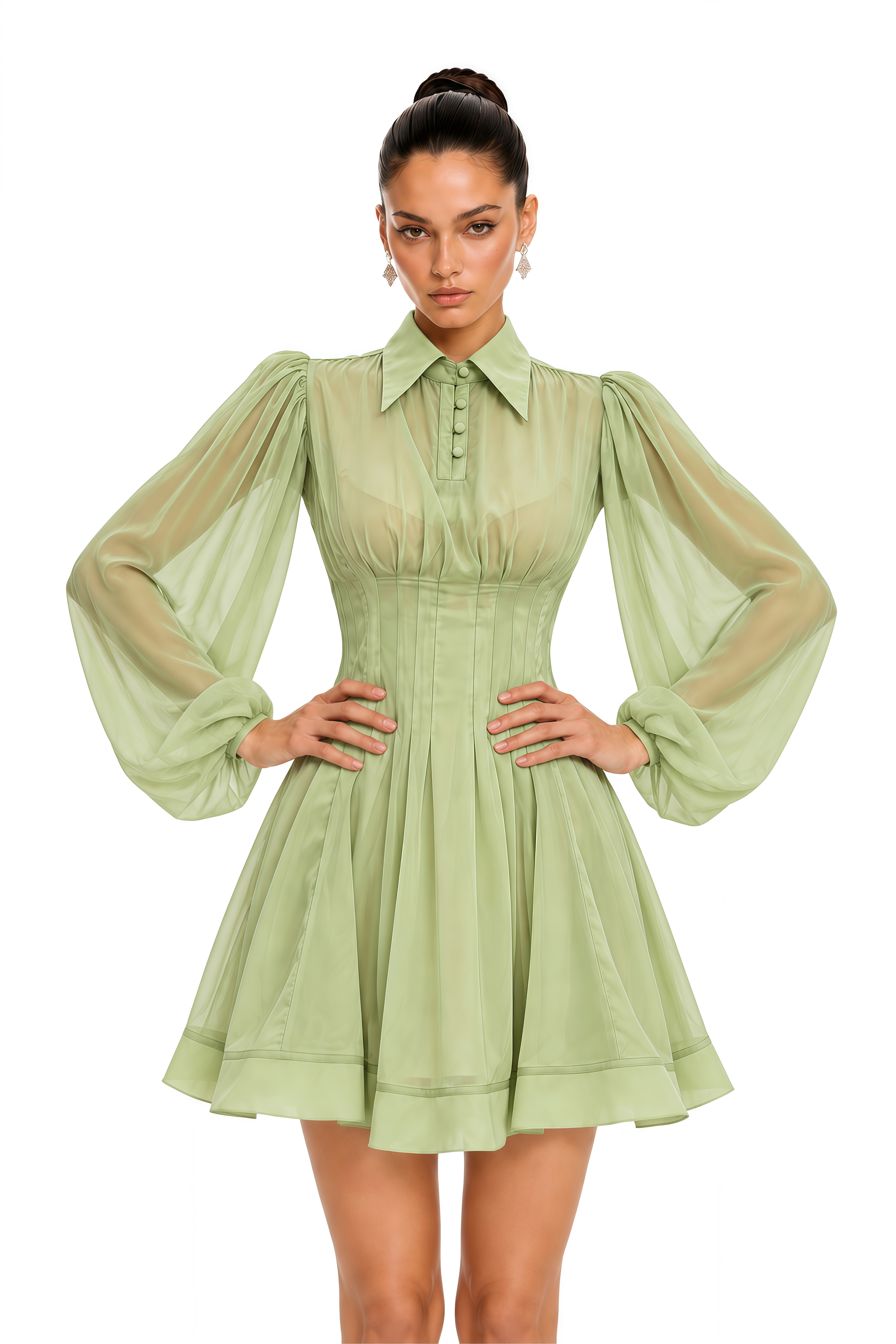 Linnea Green Pleated Chiffon Dress & Shorts Set