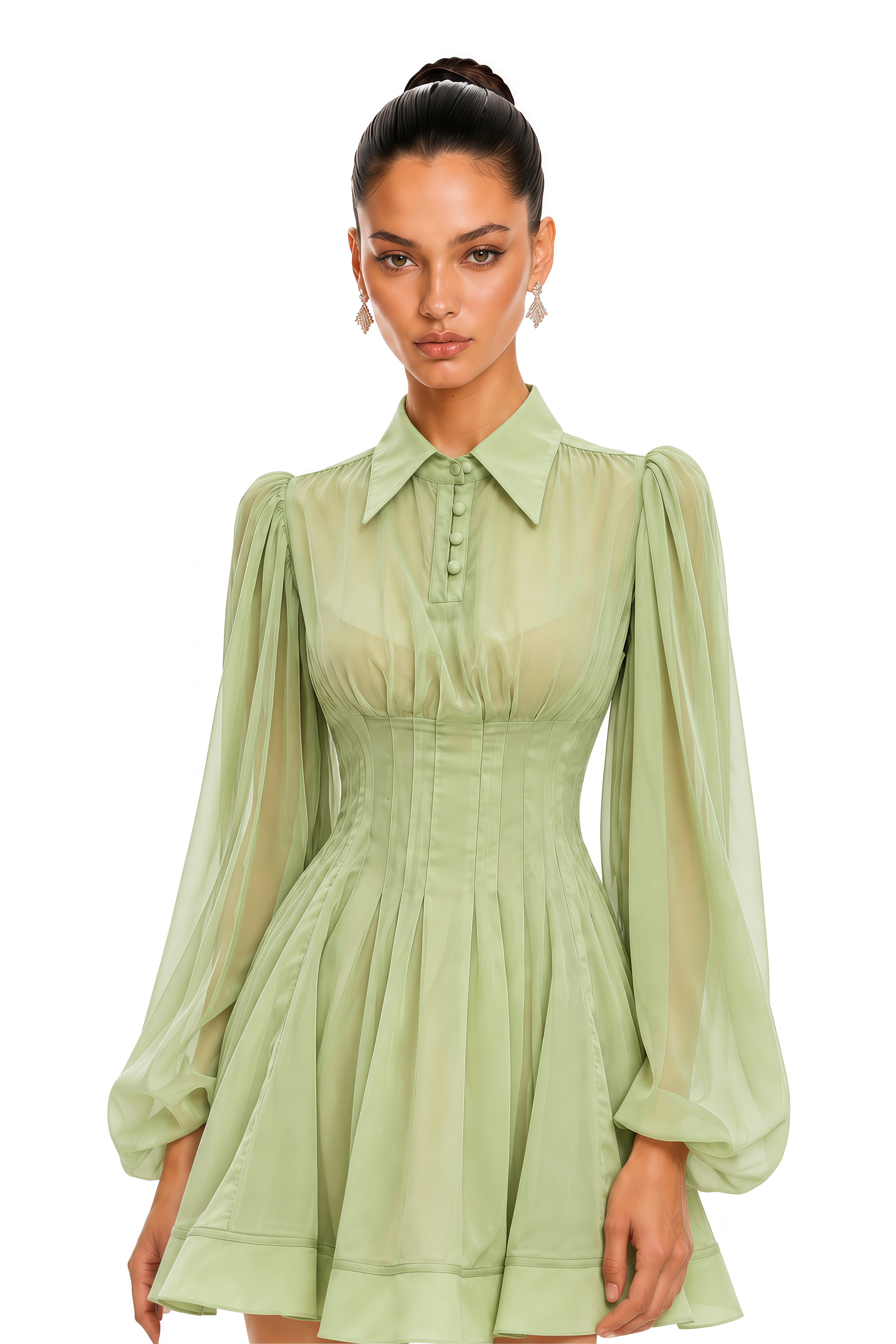 Linnea Green Pleated Chiffon Dress & Shorts Set