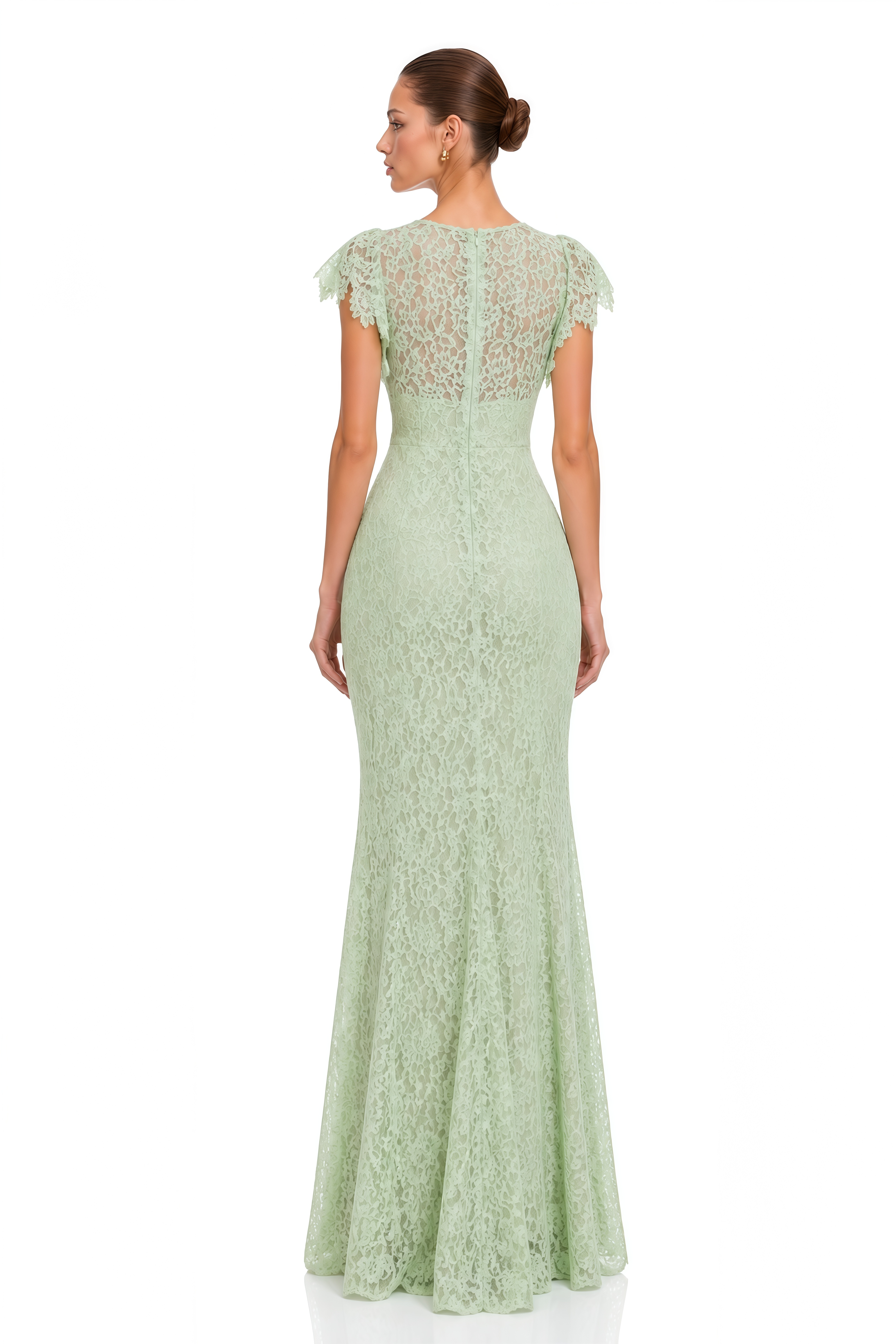 Linnea Mint Green High Neck Lace Mermaid Maxi Dress