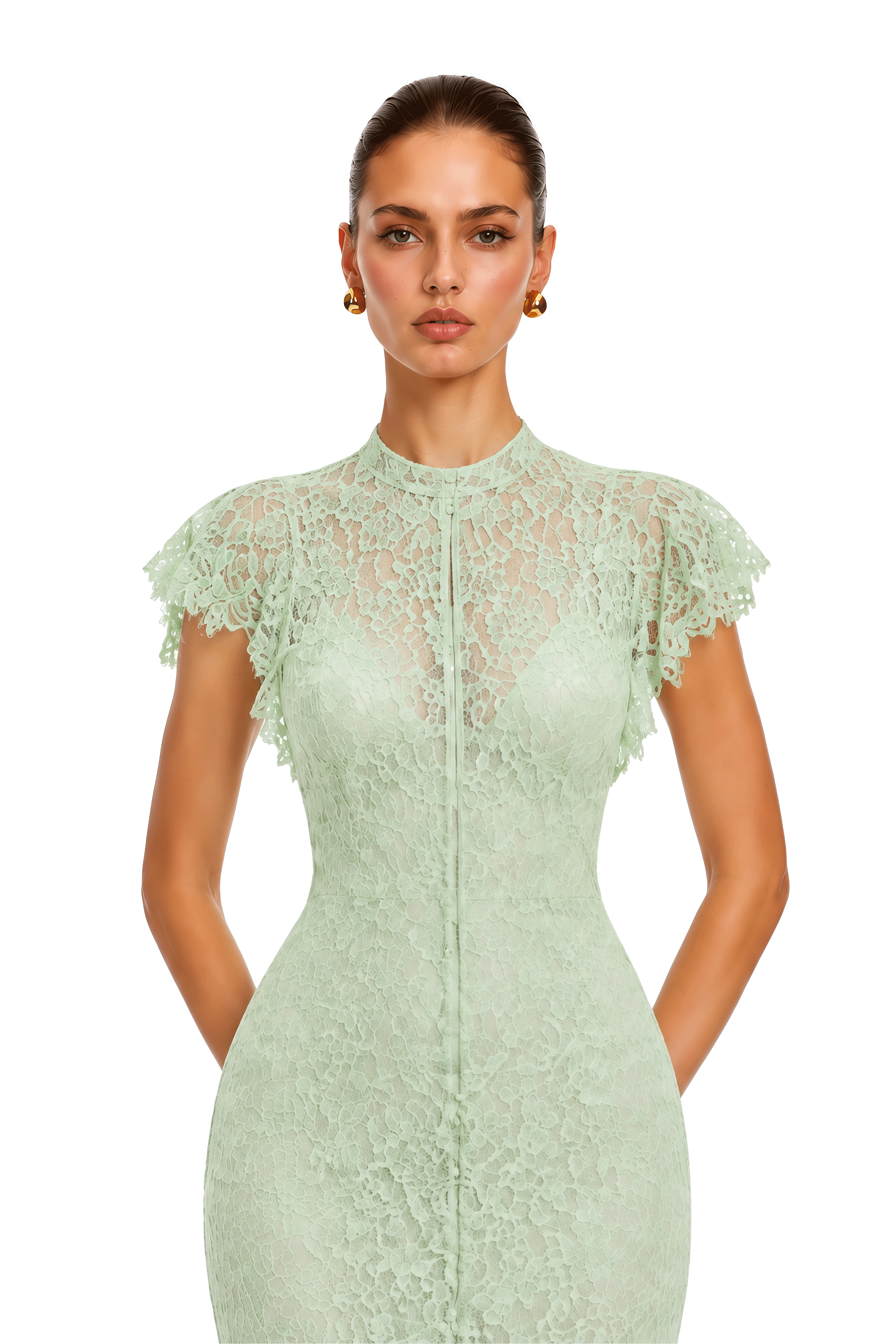 Linnea Mint Green High Neck Lace Mermaid Maxi Dress
