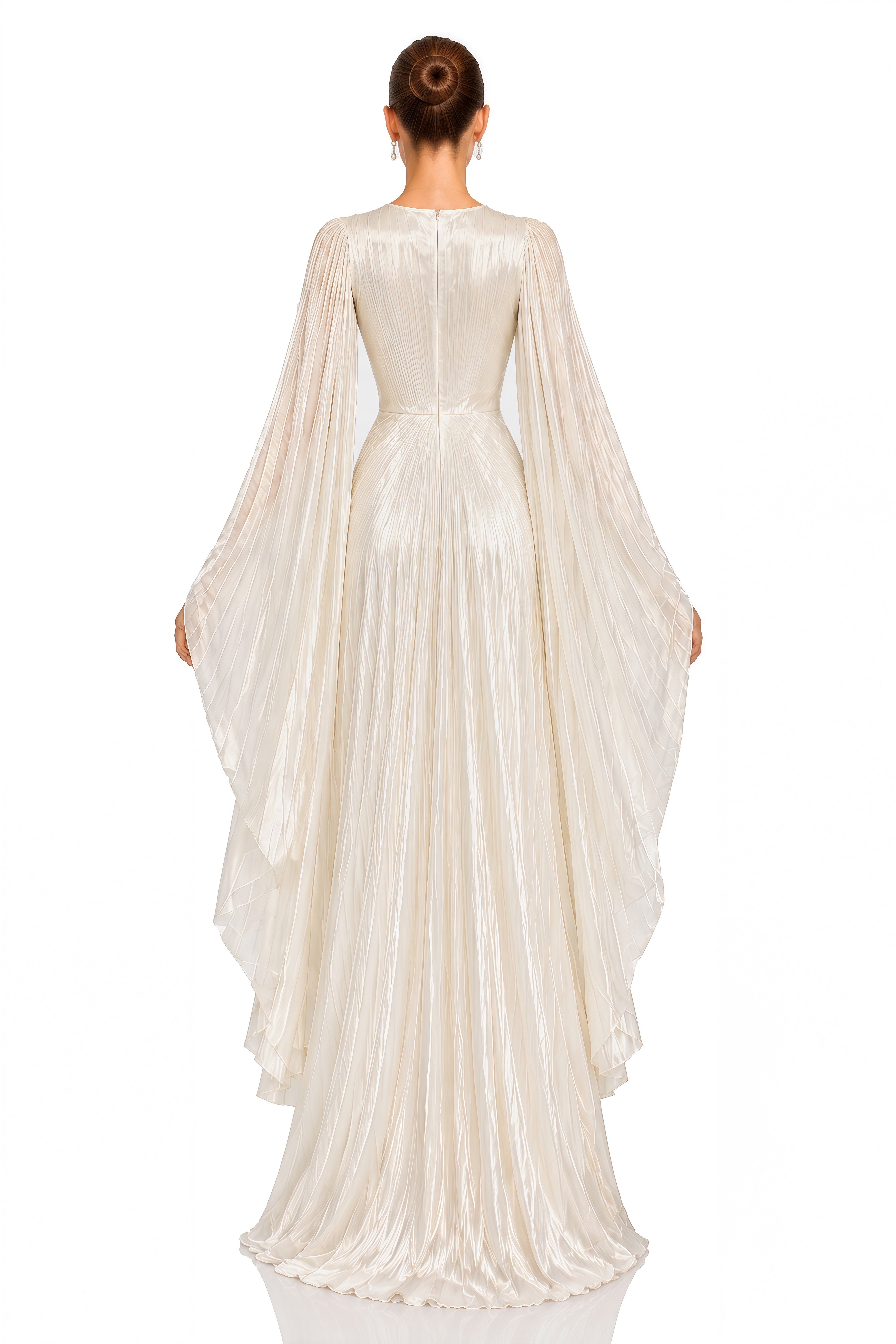 Liora Ivory Plunge Neck Cut-Out Pleated Maxi Dress