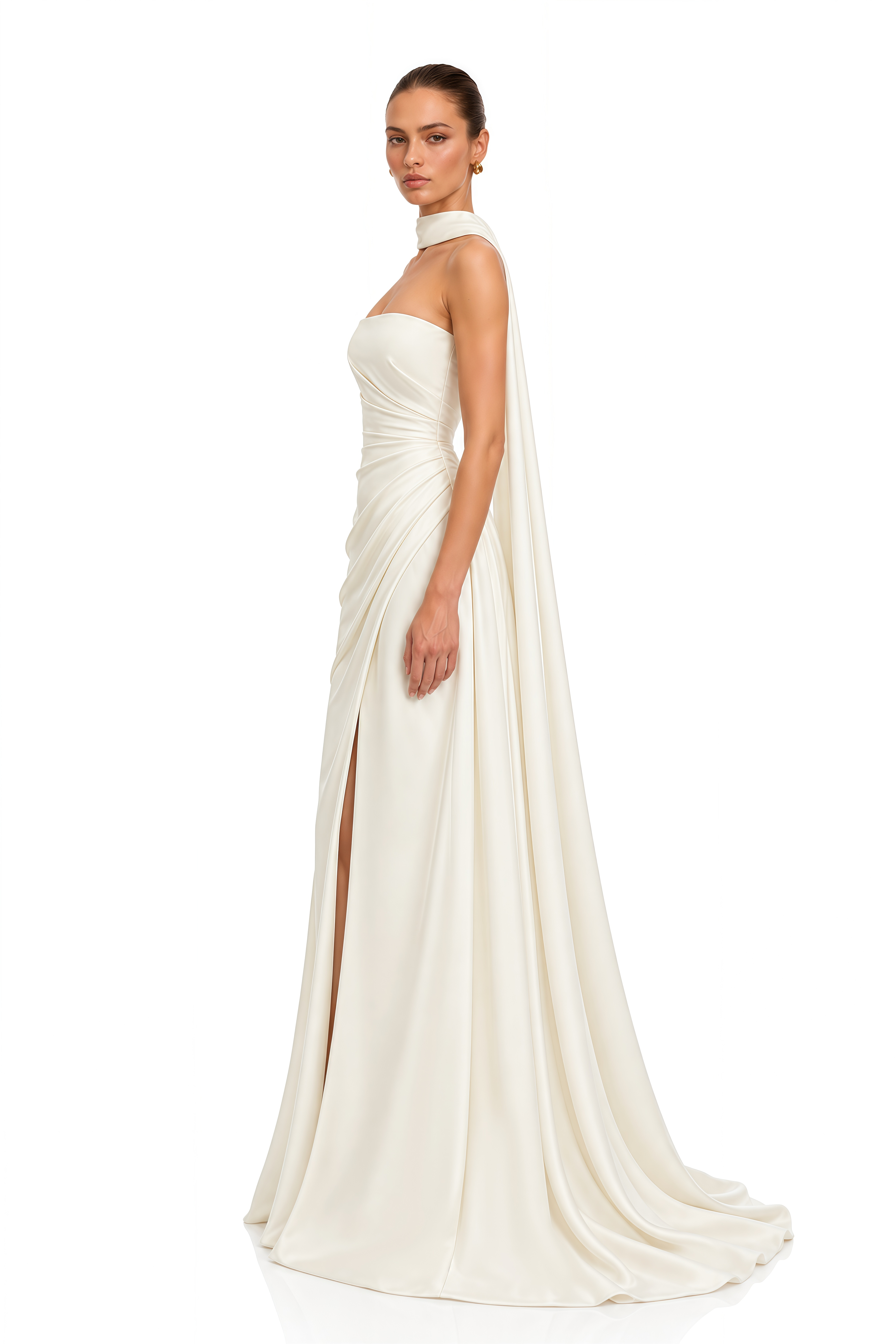 Lisanne White Strapless Draped Maxi Dress with Scarf Detail