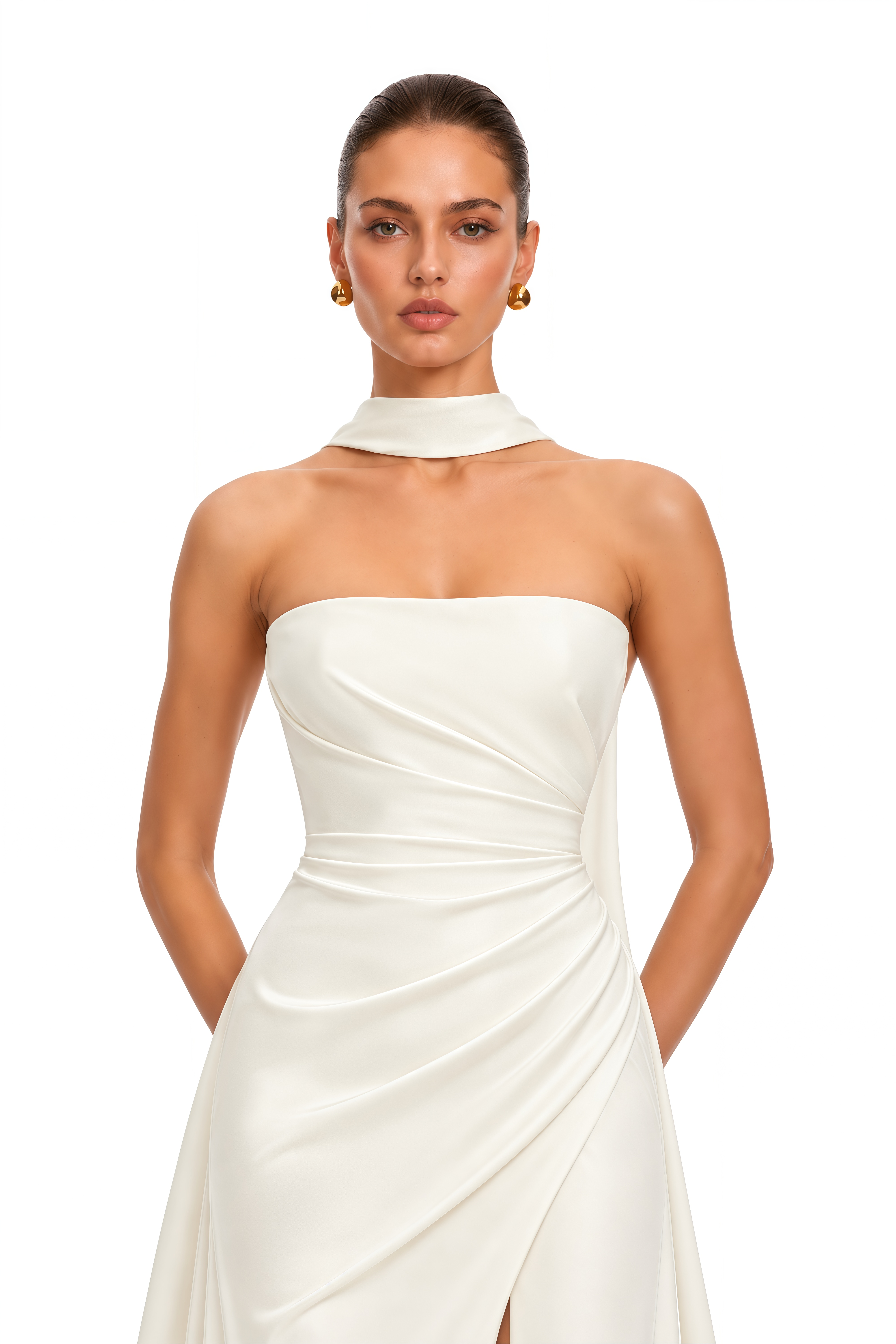 Lisanne White Strapless Draped Maxi Dress with Scarf Detail