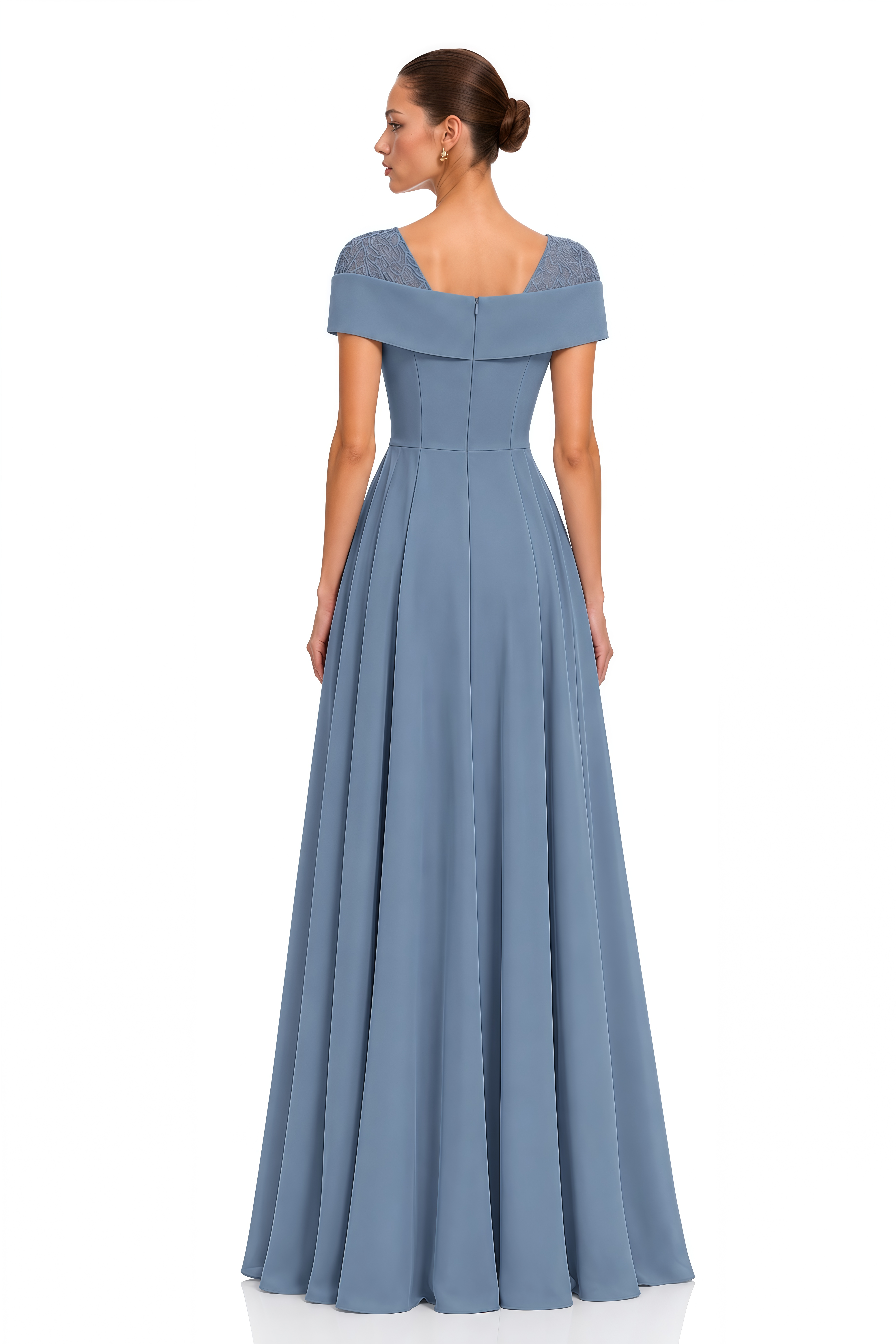 Lisette Dusty Blue Off Shoulder Floral Embroidered Maxi Gown