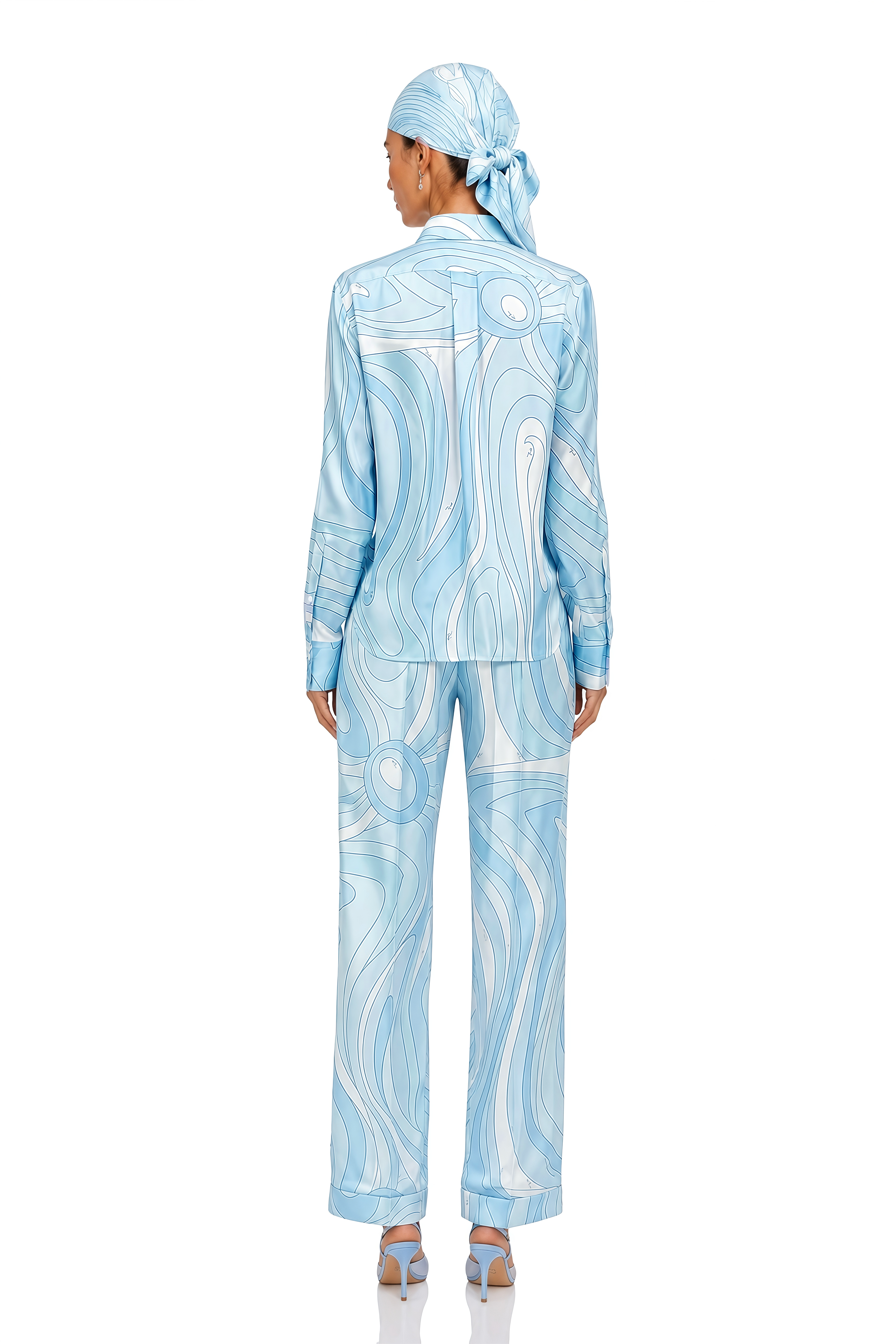 Liyana Light Blue Printed Shirt & Wide-Leg Trousers Set