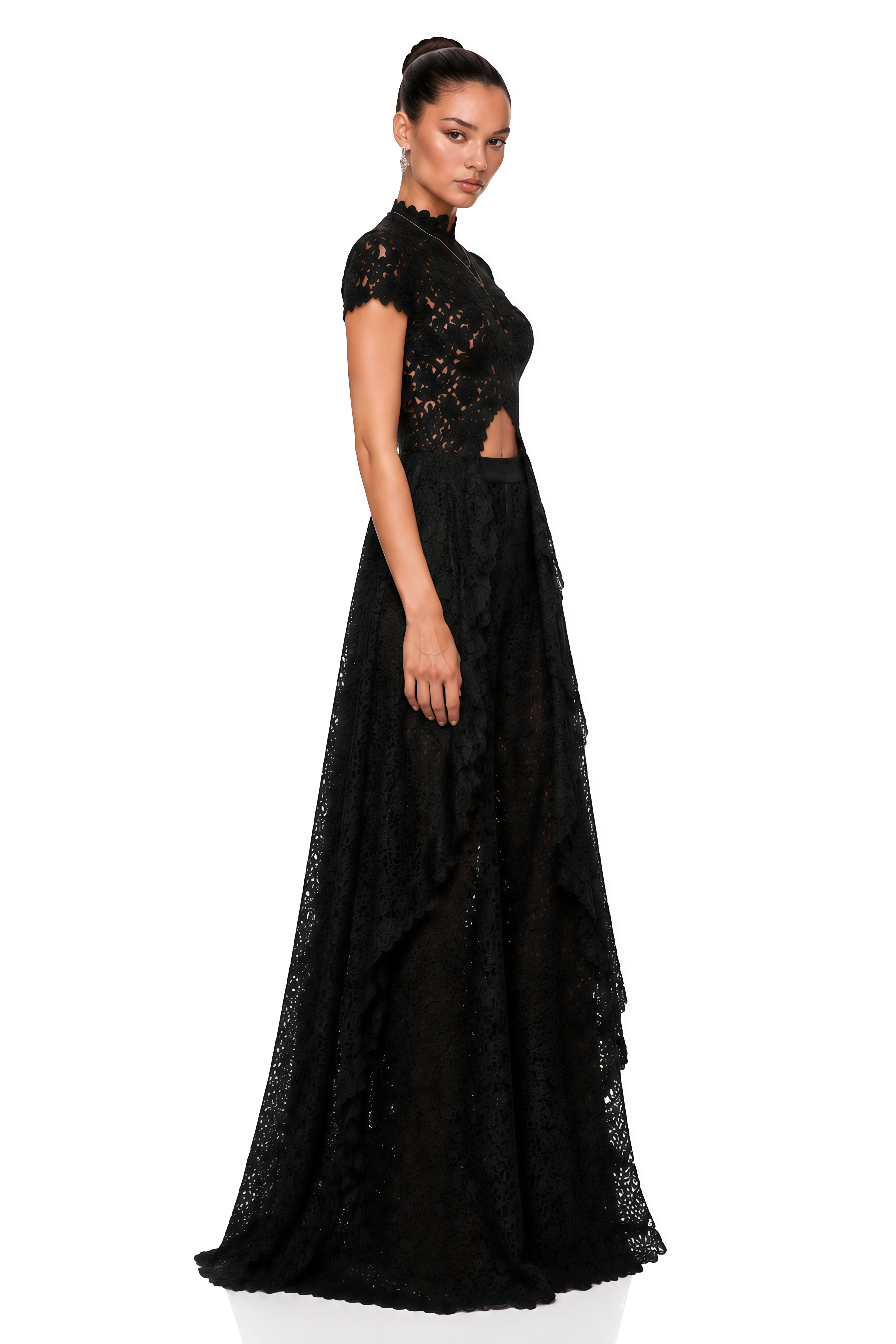 Loana Black Floral Lace Top & Trousers Set