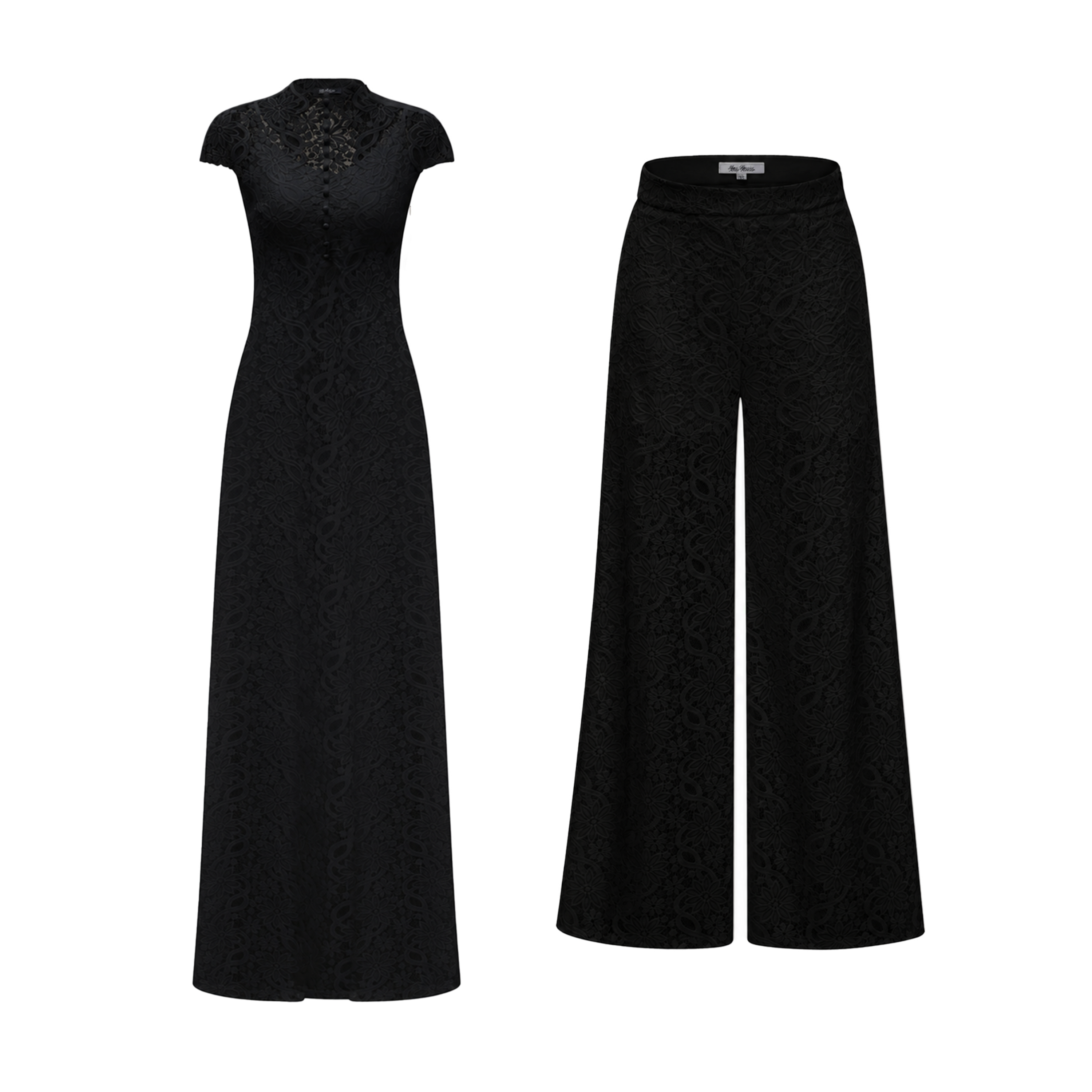 Loana Black Floral Lace Top & Trousers Set