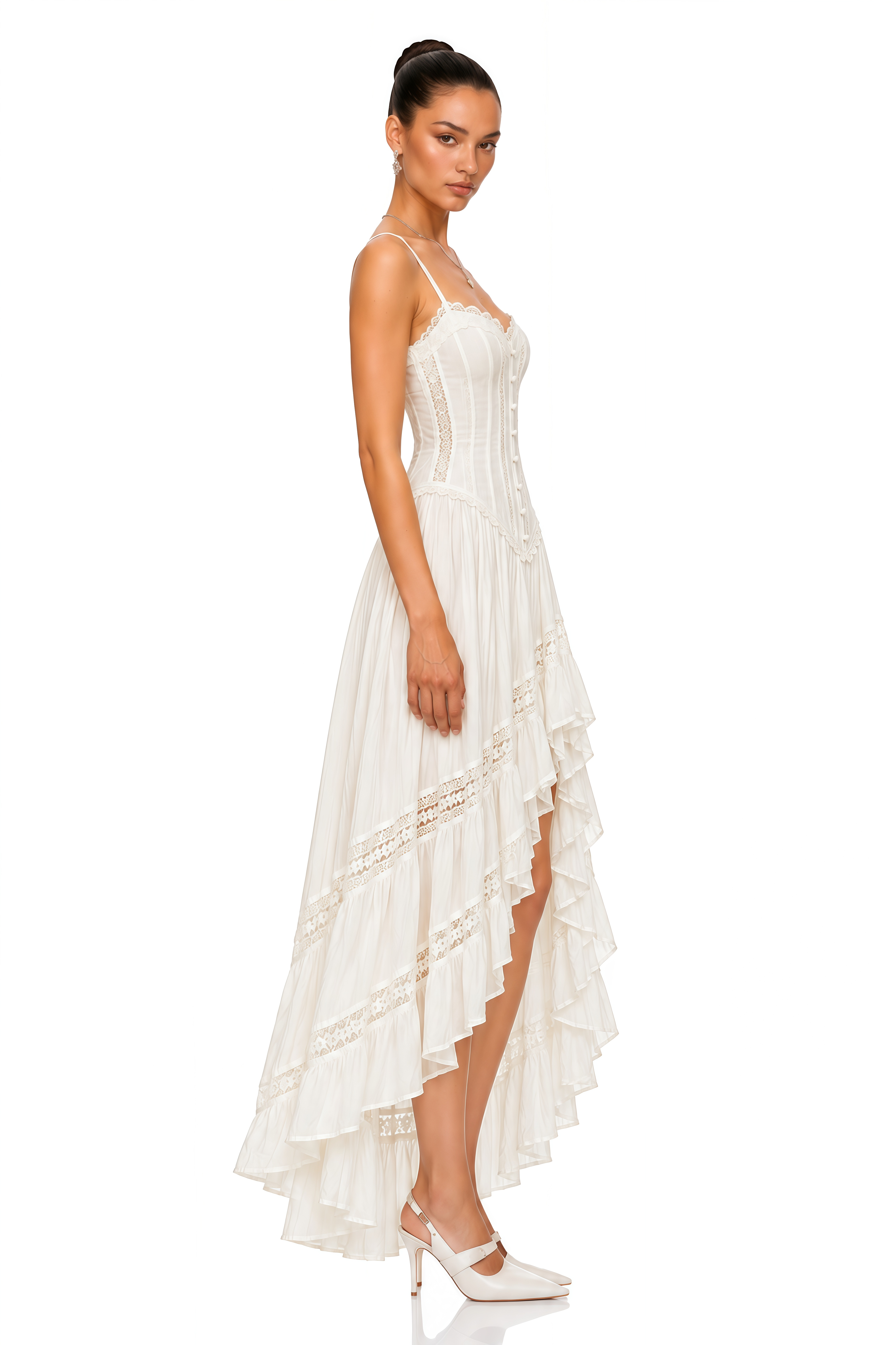 Lottie White Corset High-Low Midi Dress