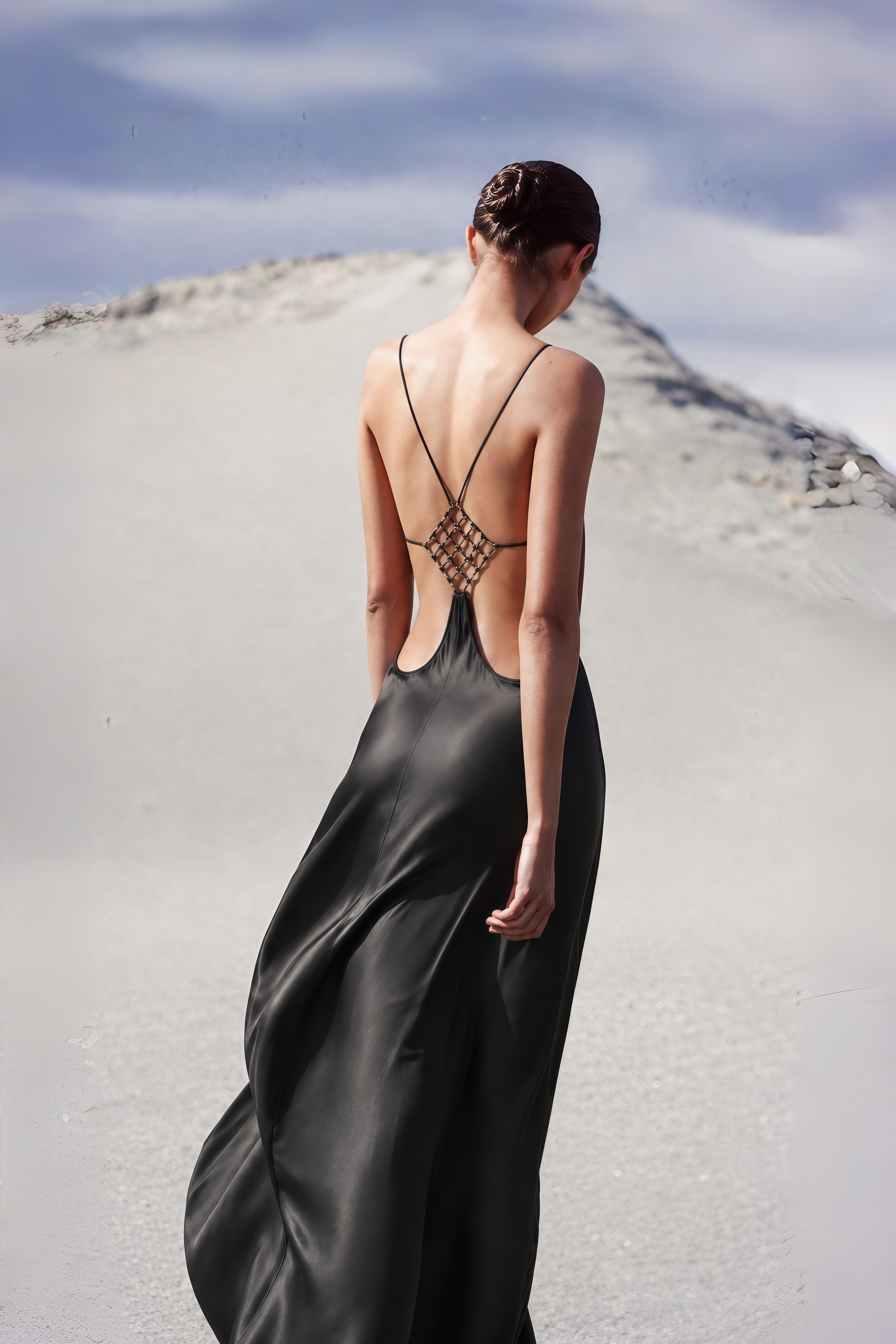 Loviatar Black Backless Satin Maxi Dress
