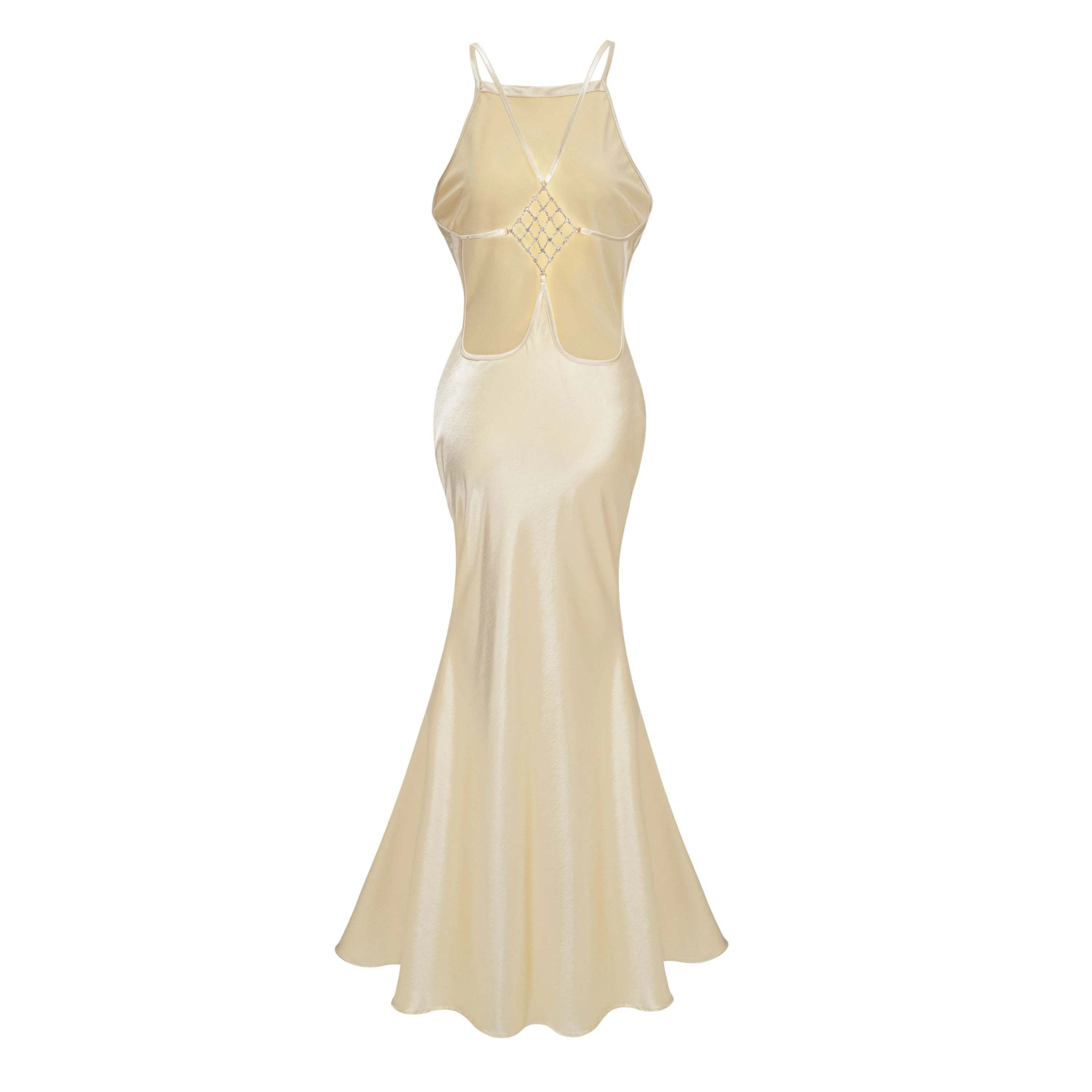 Loviatar Gold Backless Satin Maxi Dress