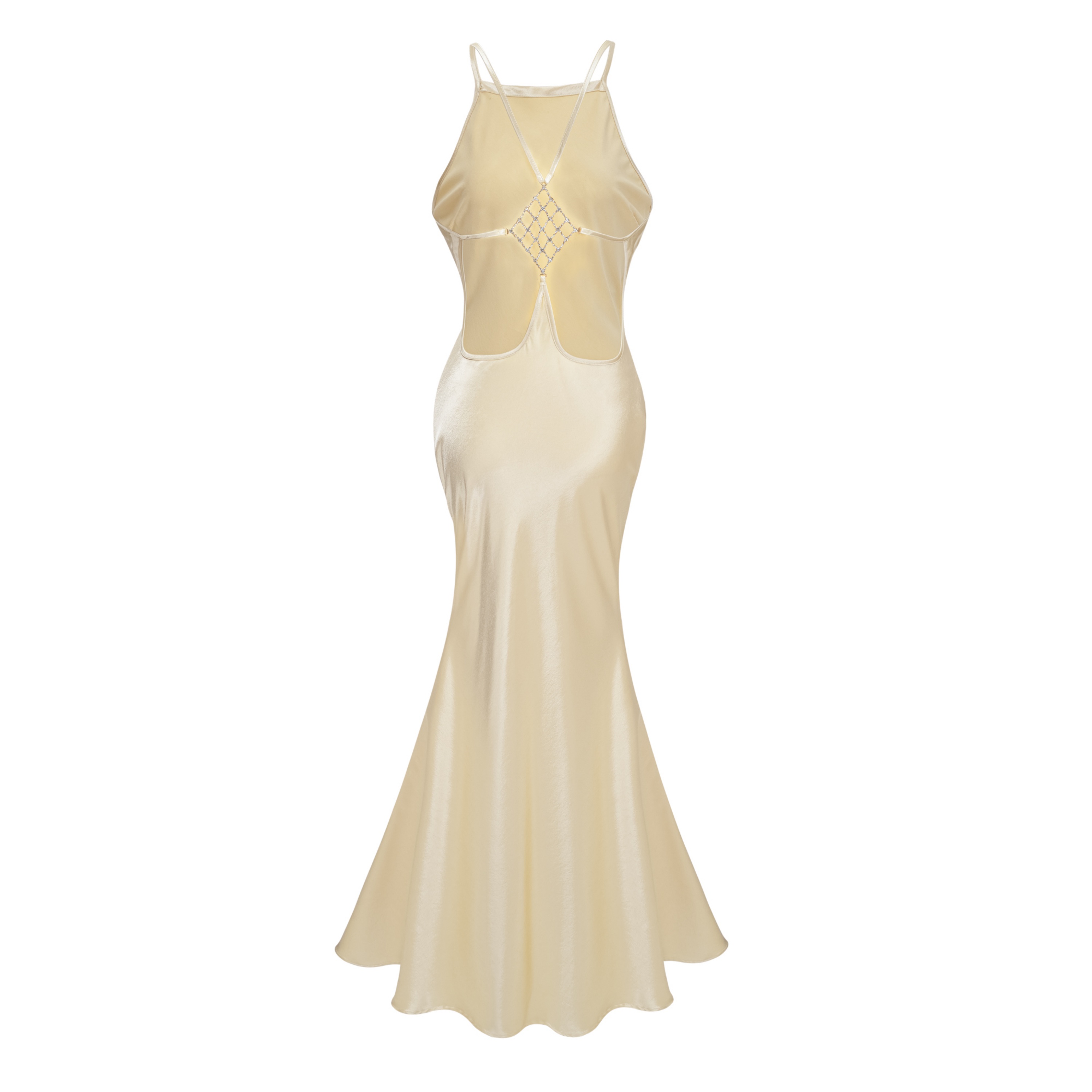 Loviatar Gold Backless Satin Maxi Dress