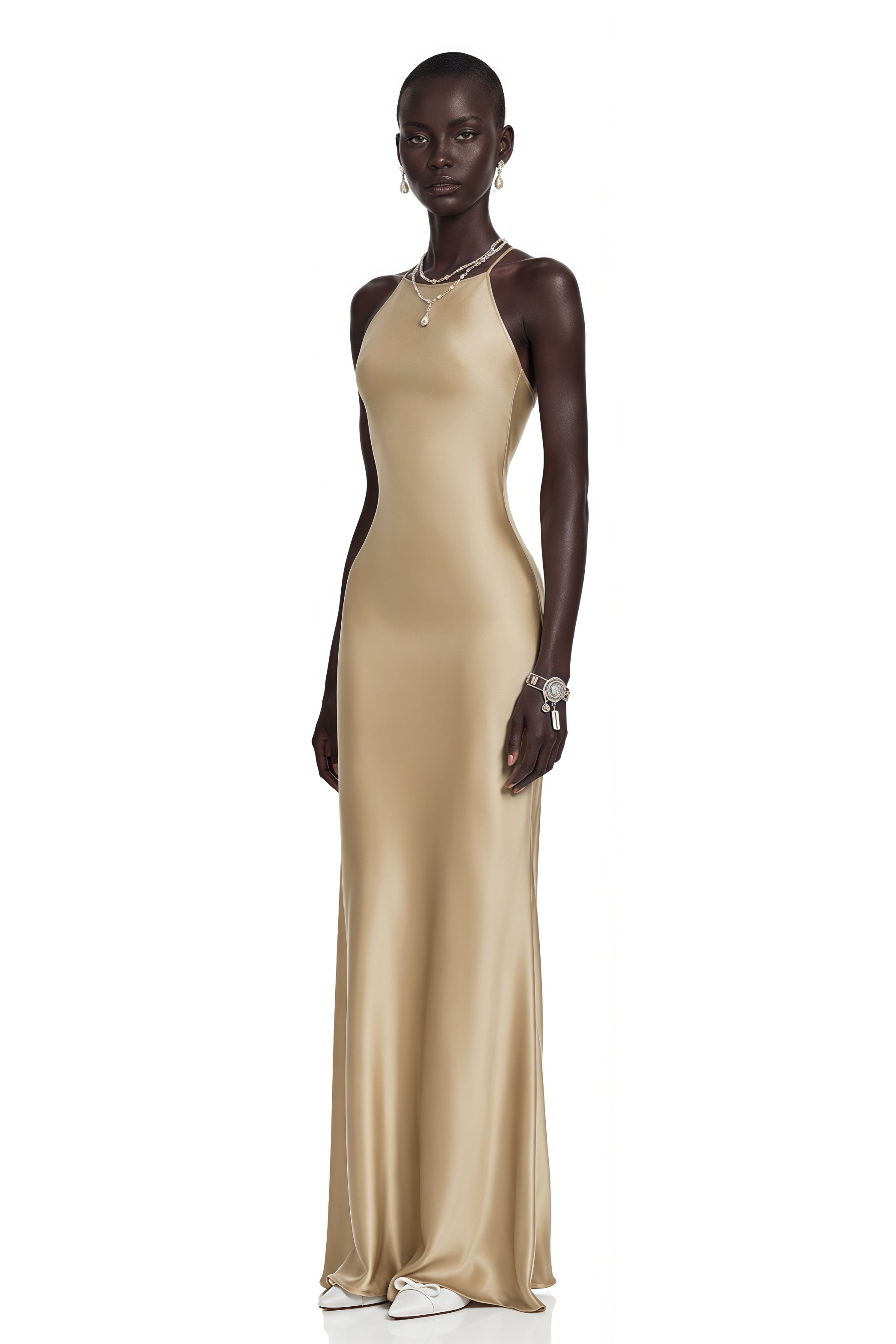 gold maxi dress satin Loviatar Backless champagne gold dress