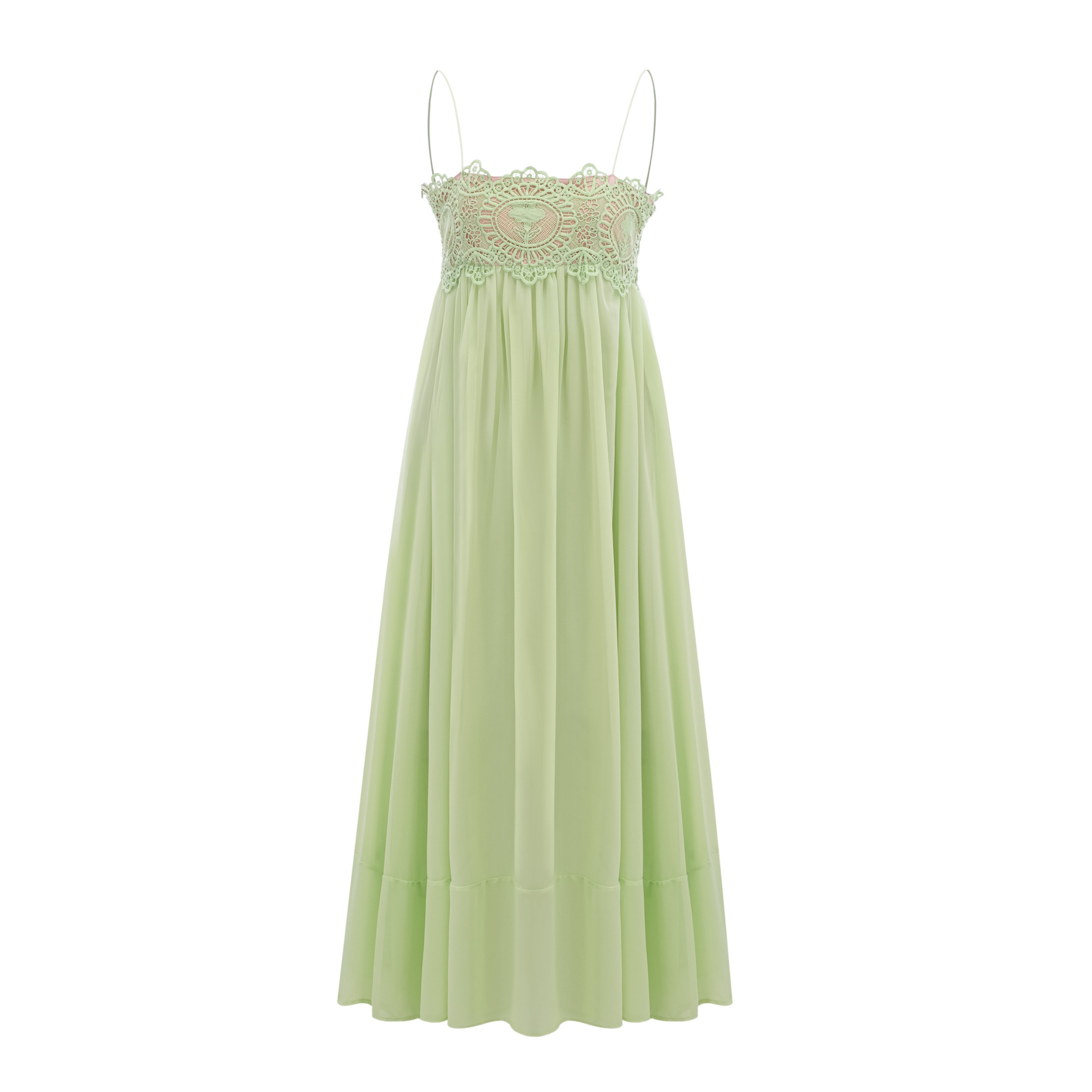 Luciana Emerald Green Sleeveless Maxi Dress with Lace Panels