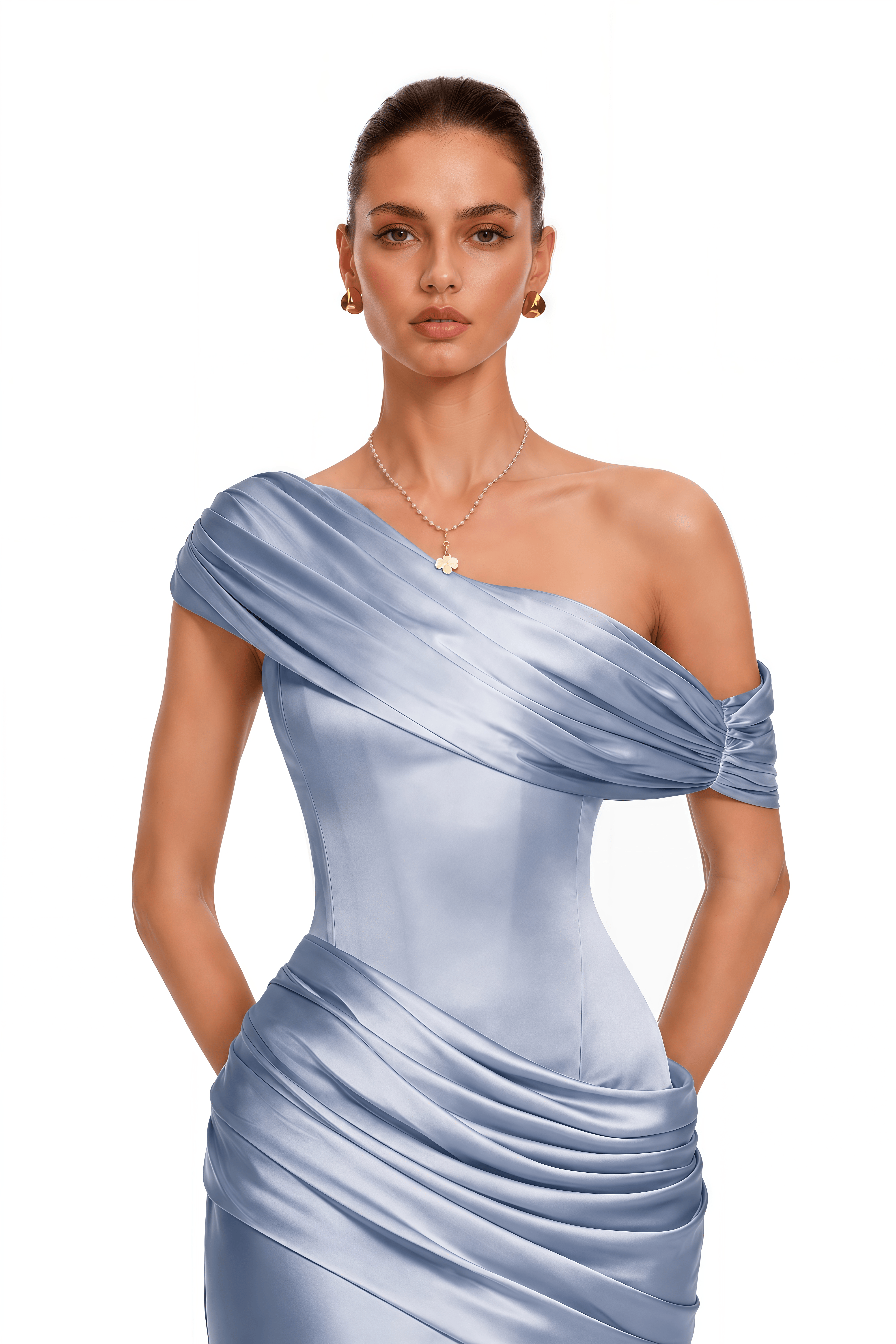 Lucienne Blue One Shoulder Ruched Maxi Dress