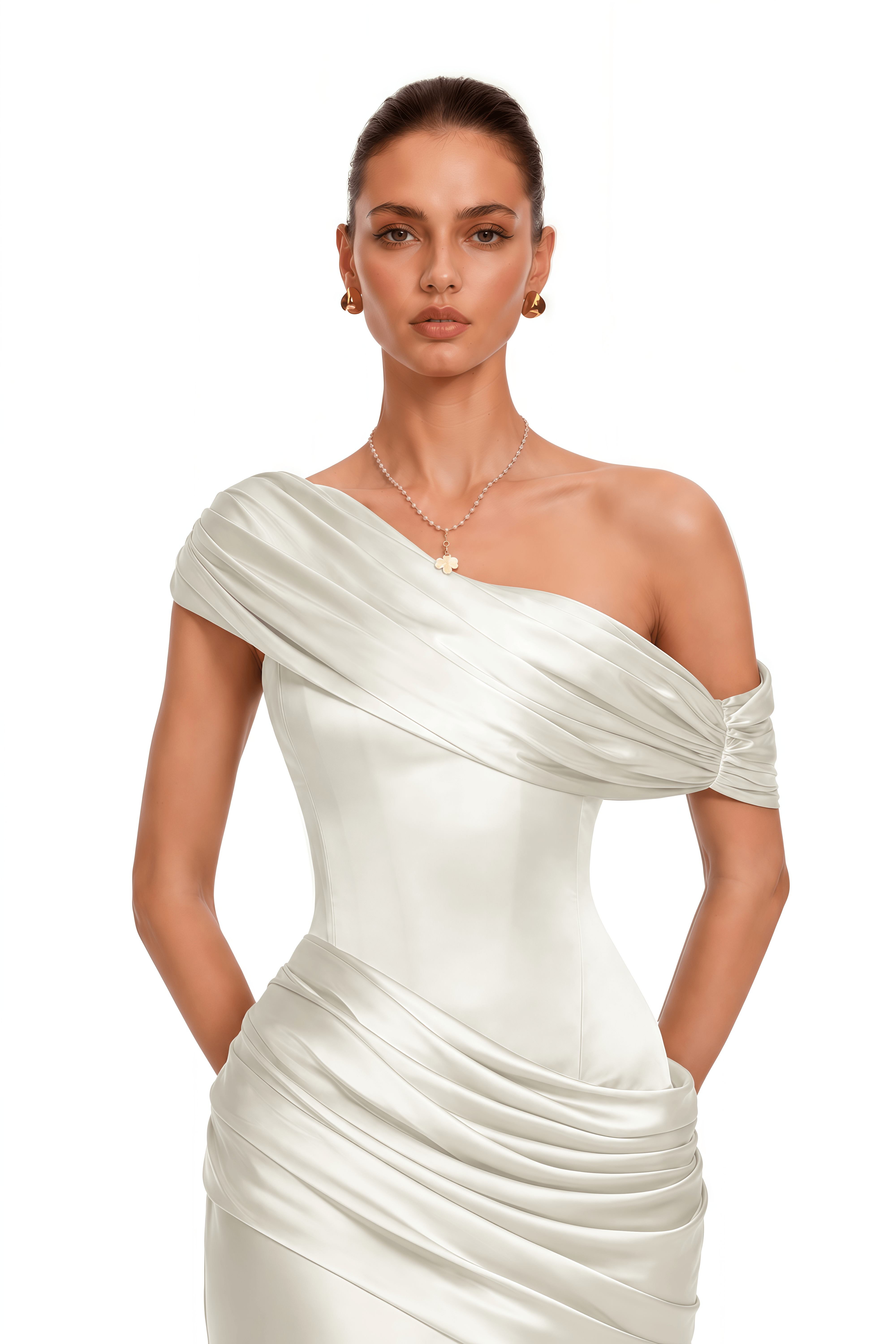 Lucienne White One Shoulder Ruched Maxi Dress