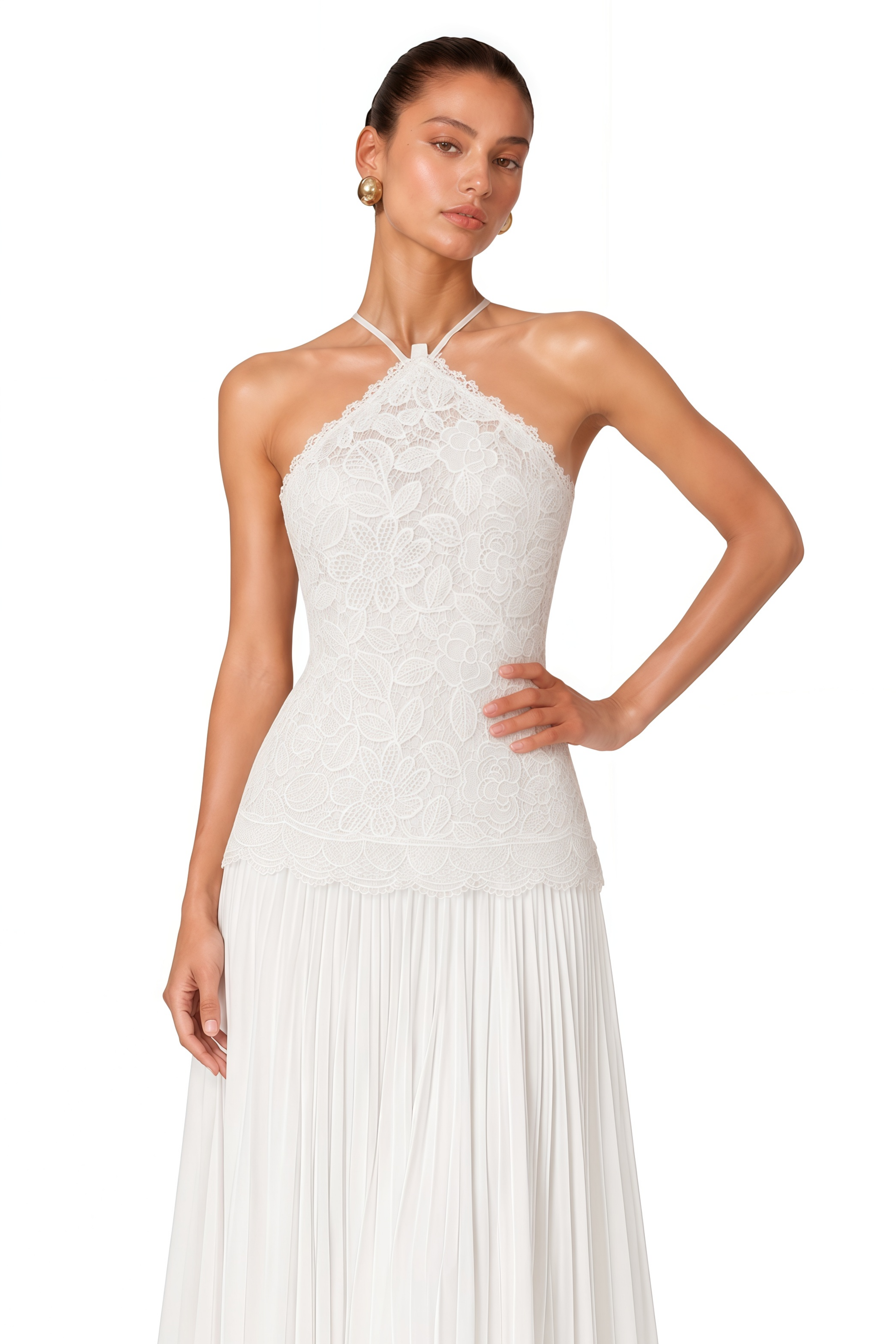 Lucille White Halterneck Flowy Maxi Dress