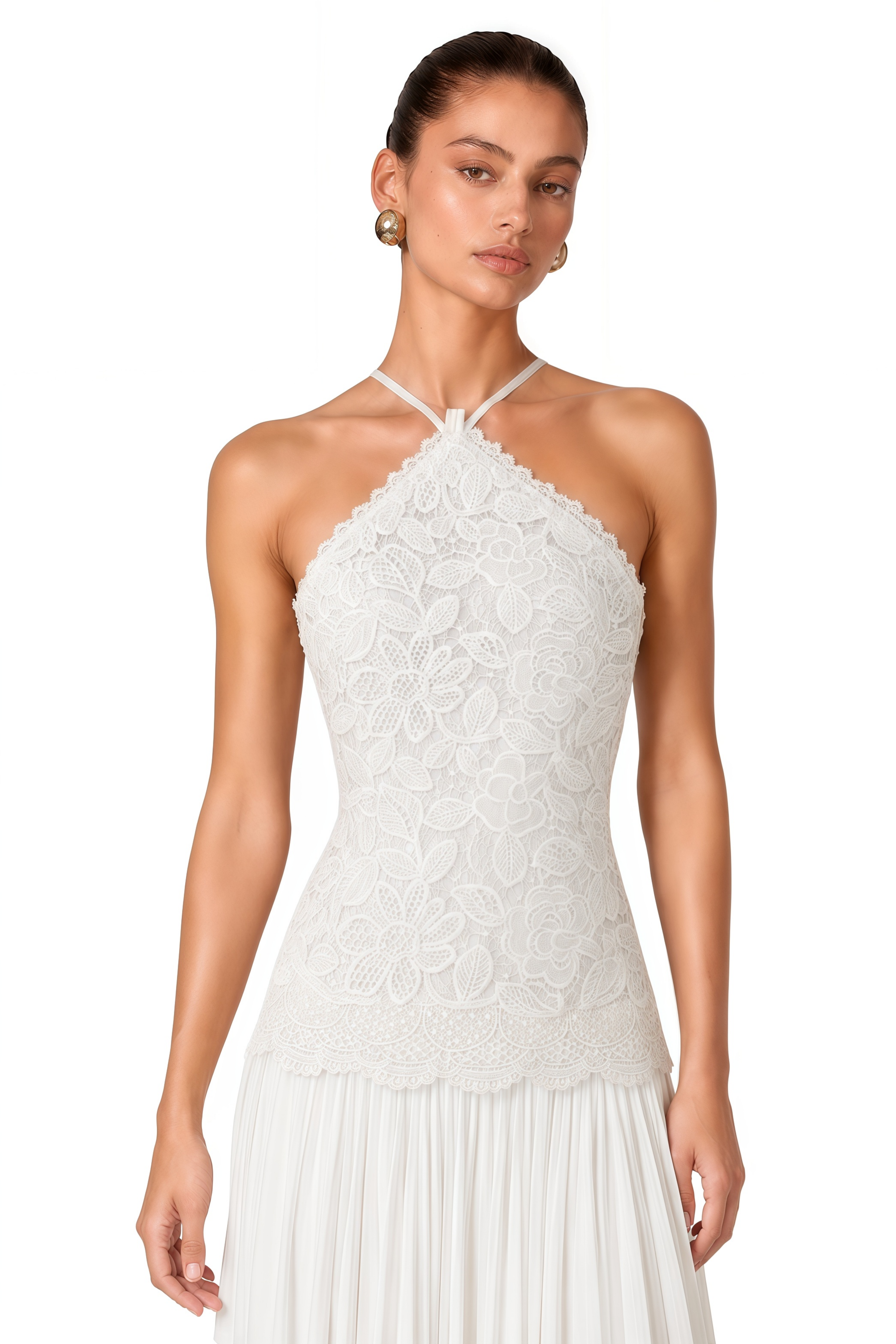 Lucille White Halterneck Flowy Maxi Dress